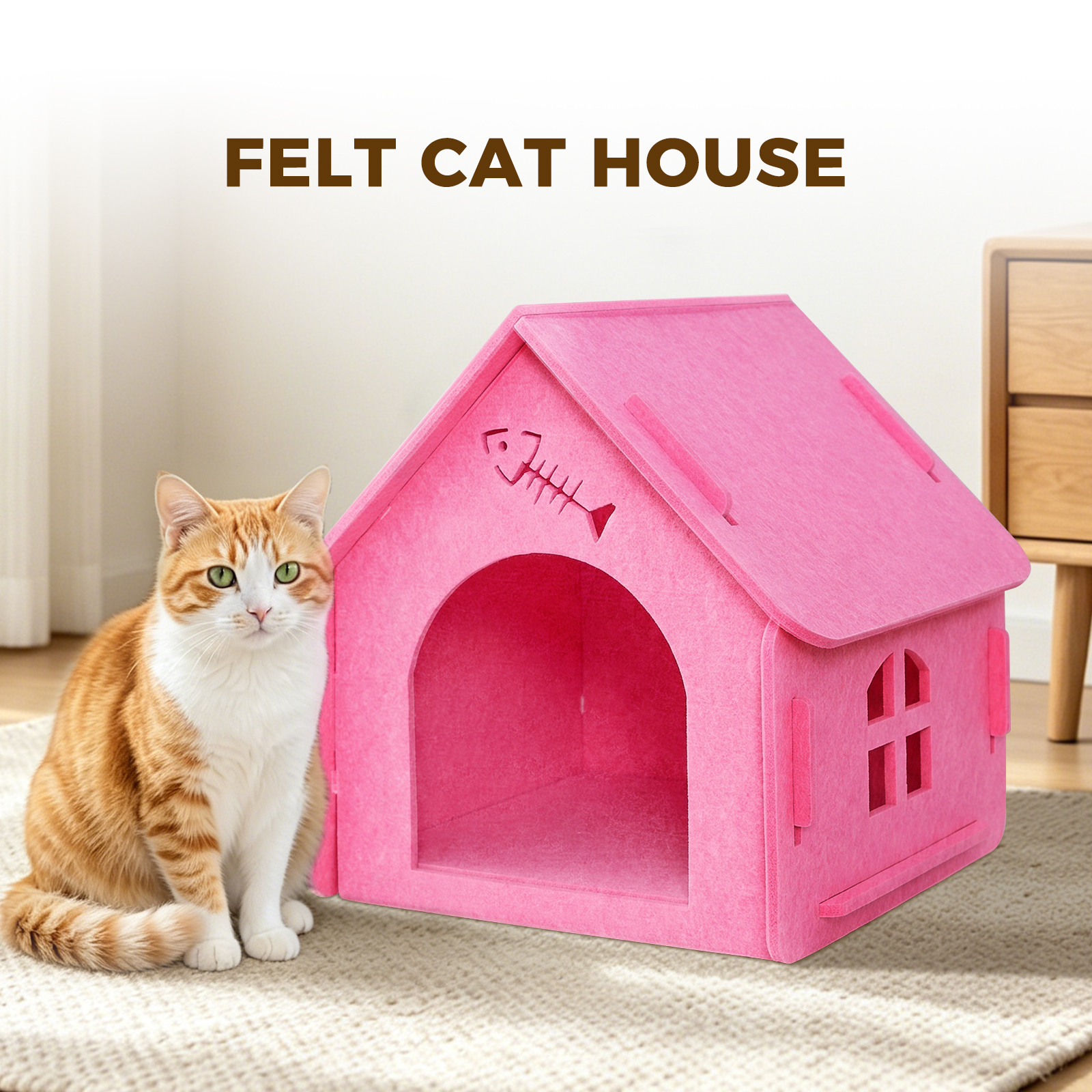 Casa de Ratón Desmontable en Tela, Estilo Cabaña Adorable para Gatos Pequeños y Medianos, Escondite Cómodo para Mascotas en Interiores — imagen 1