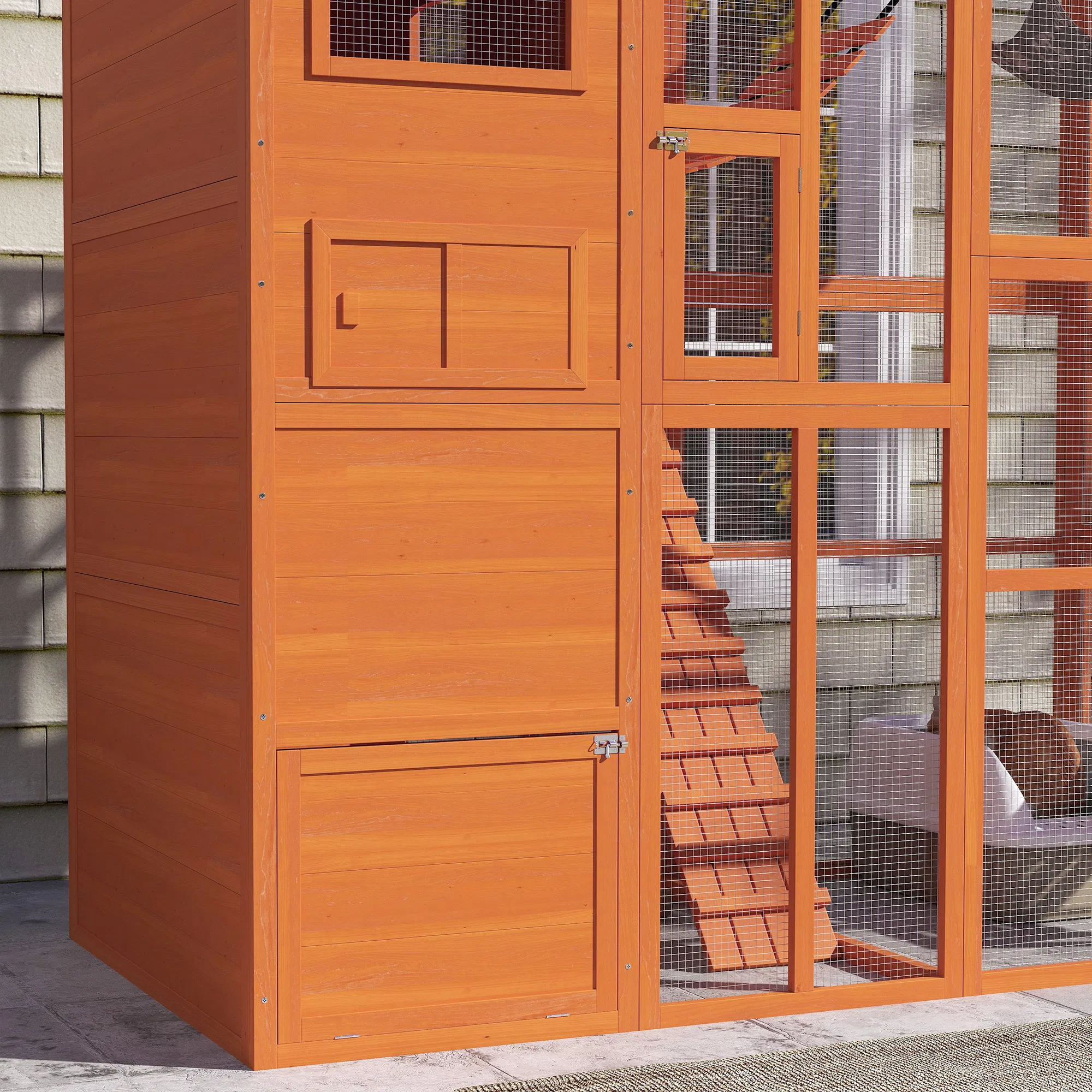 76" Catio Outdoor Cat Enclosure with Cat Condo, Jumping Platforms, Ladder, Ramps, Hammock for 2-3 Indoor Cats, Orange — image 4