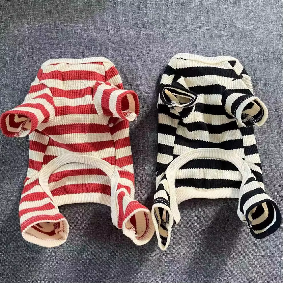Pet Dog Clothing for Autumn and Winter, Suitable for Pulling Warm Striped Four Legged Small Puppies — image 6