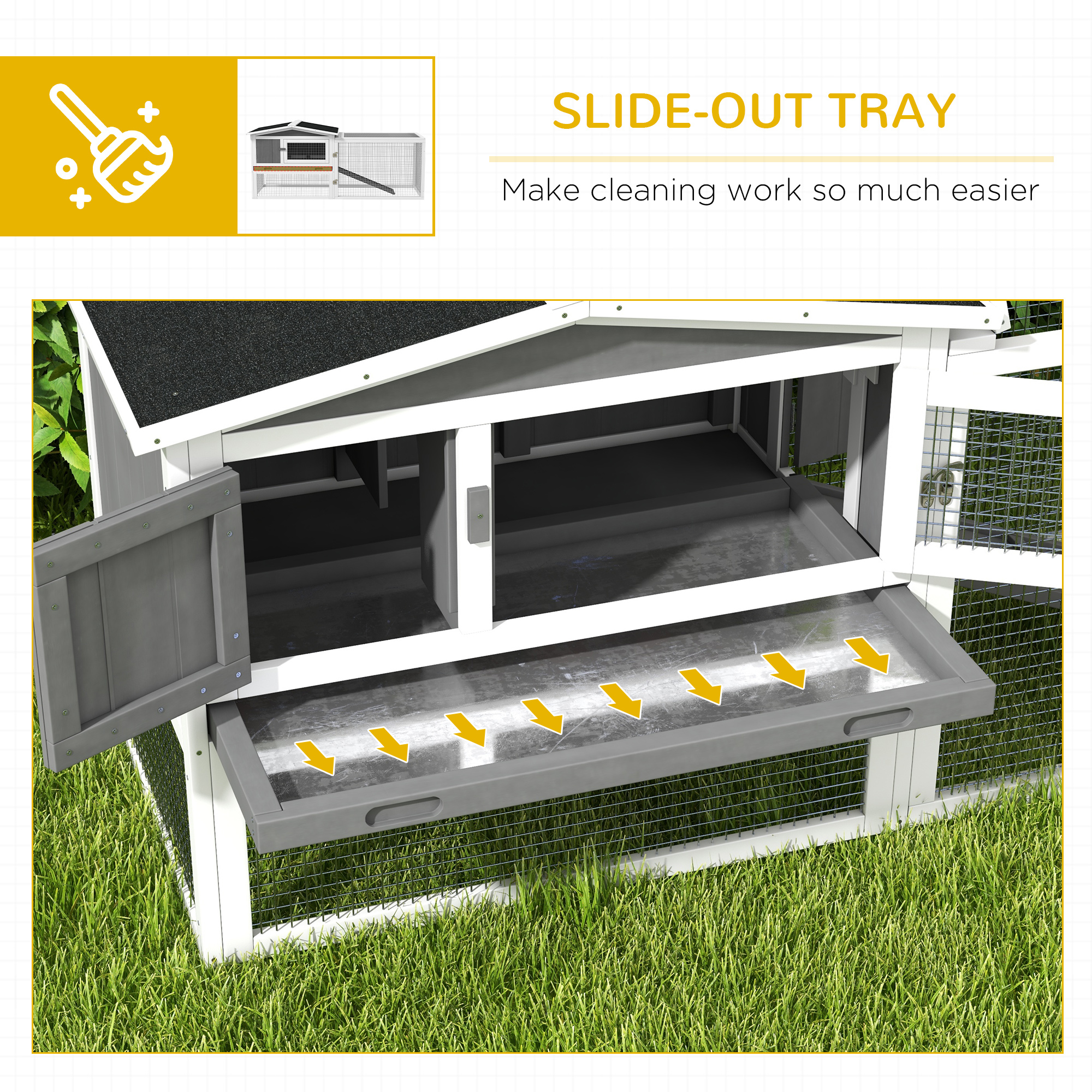 Caja para Conejos de 2 Pisos, Jaula para Conejos y Caviares, Casa para Animales Pequeños con Rueda de Deslizamiento, para Conejos, Pollos, Patos, 61.5" x 23" x 27", Gris Claro — imagen 2