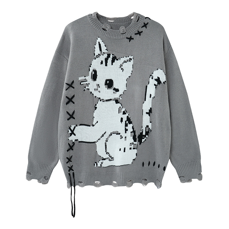 Cat tie torn sweater — image 2