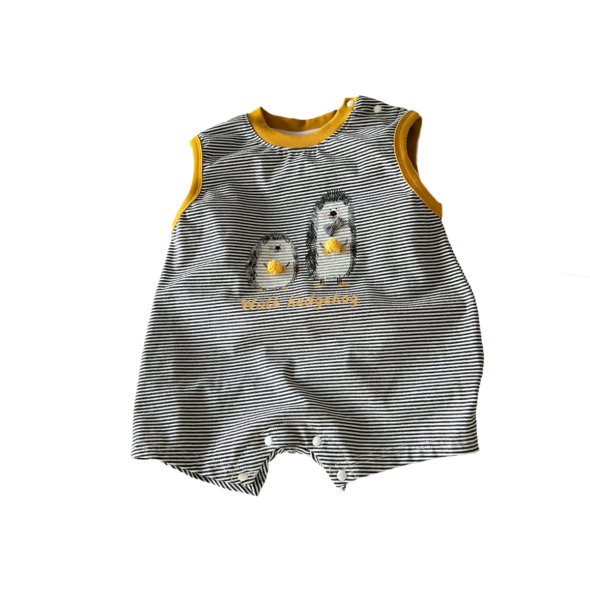 Color-block Collar Stripe Hedgehog Loose Short Sleeve Romper Breathable Outdoor Crawling Suit — image 2