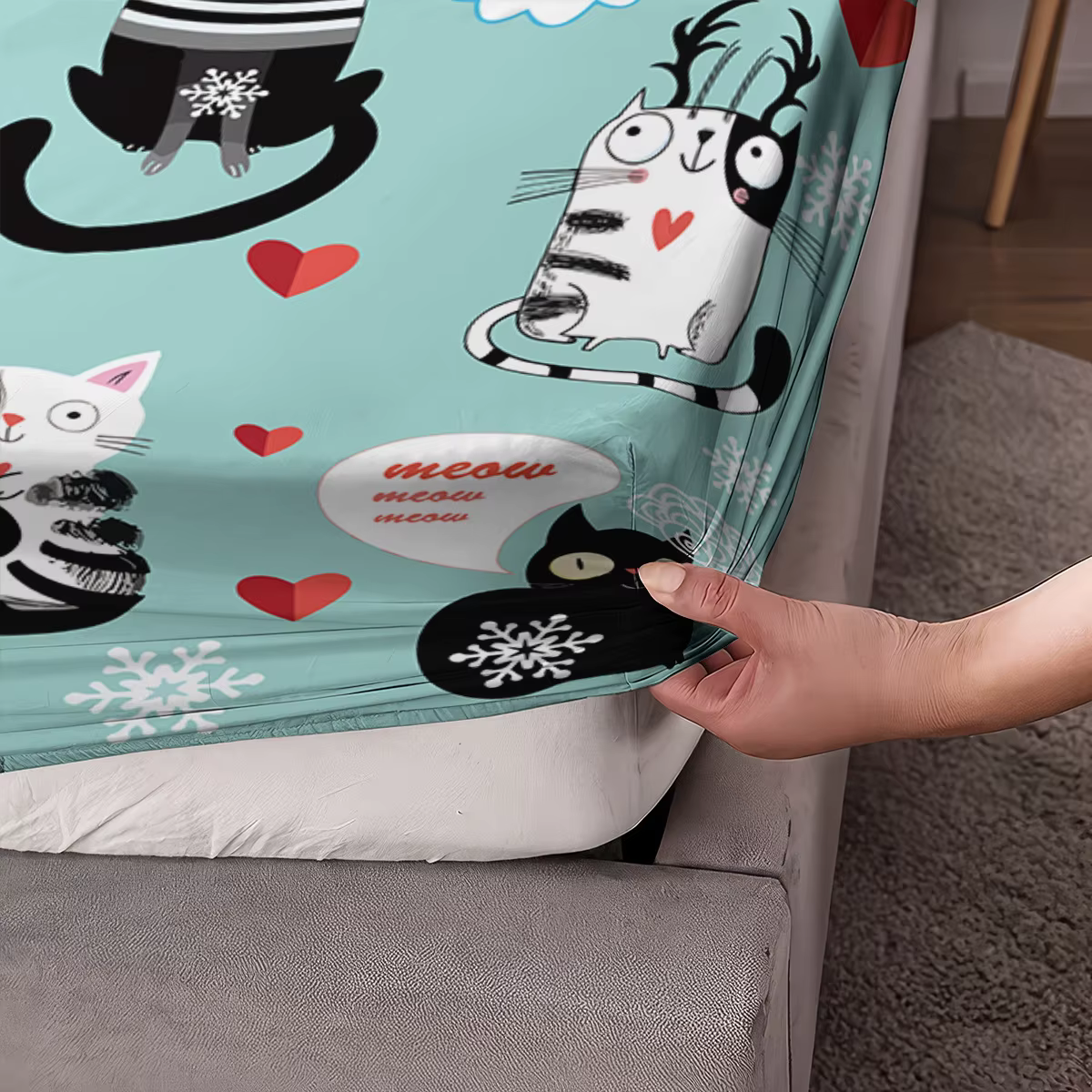 Set de Sábanas de 3 Piezas con Estampado de Gatito Tierno, Sin Costuras, Múltiples Tamaños, Cubierta de Cama Suave, Decoración de Dormitorio Lavable a Máquina — imagen 5