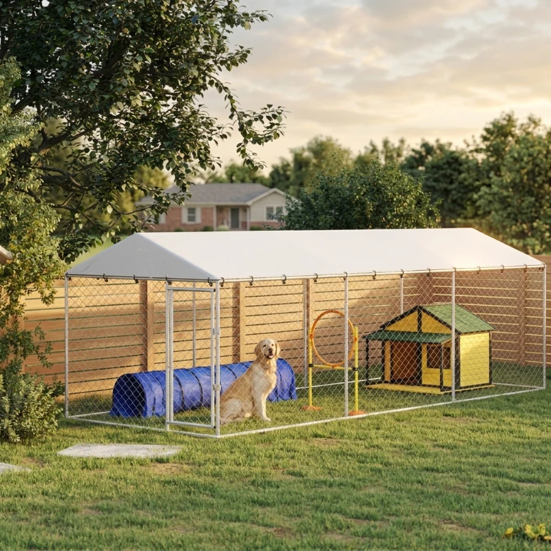 20' X 7.5' X 6.5' Dog Kennel Outdoor For Small Medium Large Dogs With Waterproof Roof, SilverMultiple Packages — imagen 4