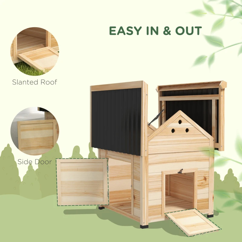 Duck Coop, Wooden Duck House With Openable Roof & Double Doors, Natural Wood — imagen 9