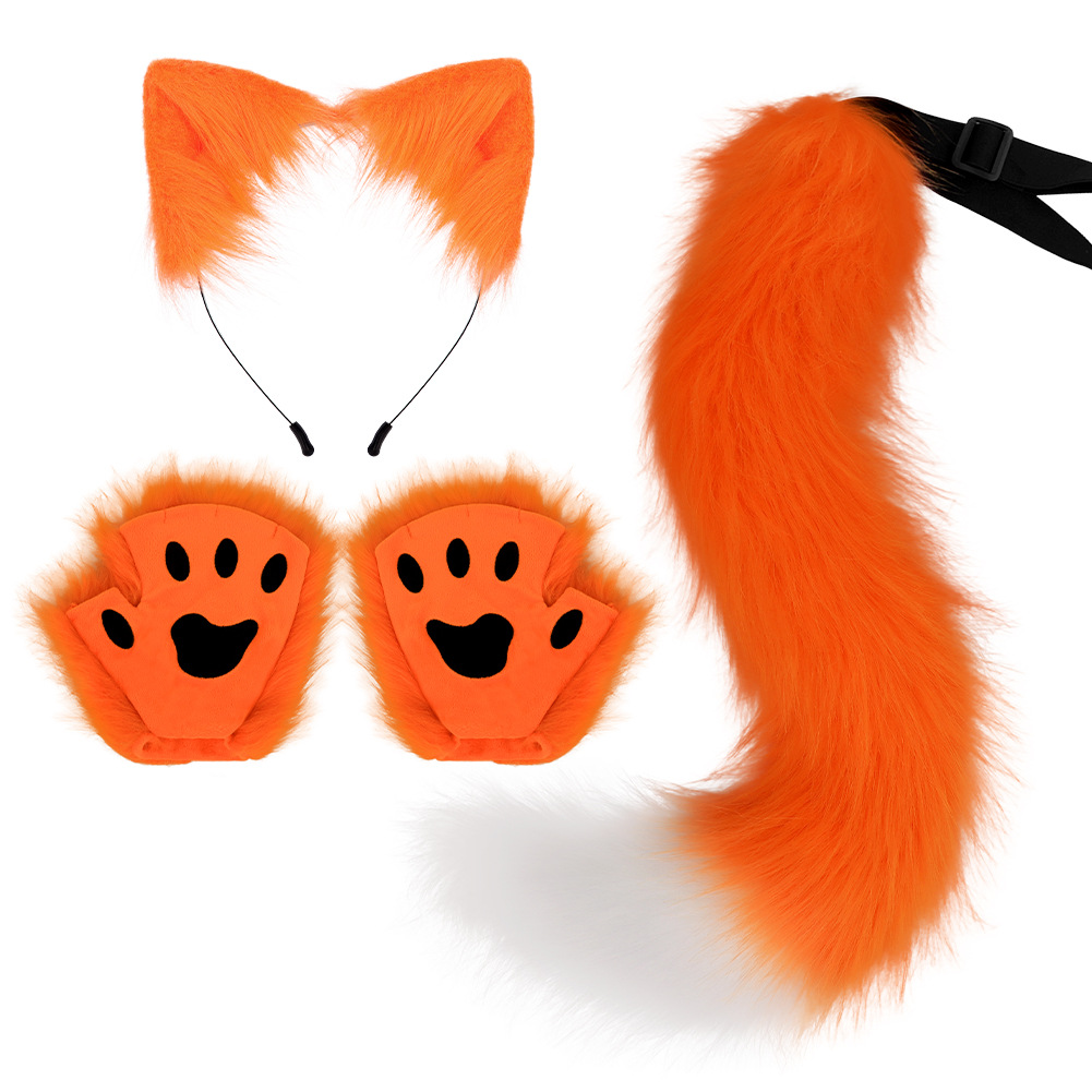 Halloween DIY Animal Ears Headband Cosplay Realistic Cat Set Paw Gloves Fingerless Gloves Cos Accessories — image 2