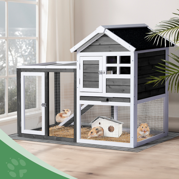 House Type With Ladder Gray Fir Wood Chicken Rabbit Cage — image 13