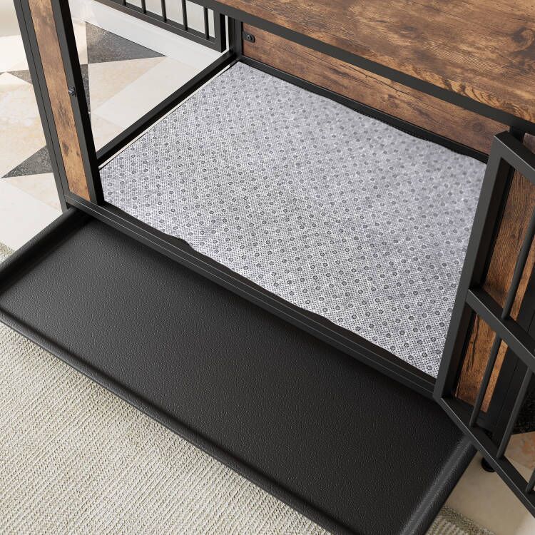 Mueble para Perros, Mesa de Caja para Perros en Madera, 38,9" Casa para Perros con 2 Puertas Deslizantes y Marco de Puerta de Hierro Grueso, Decorativo Refugio para Perros Grande/Medio/Pequeño para Uso Interior (Marrón Rustico) — imagen 2