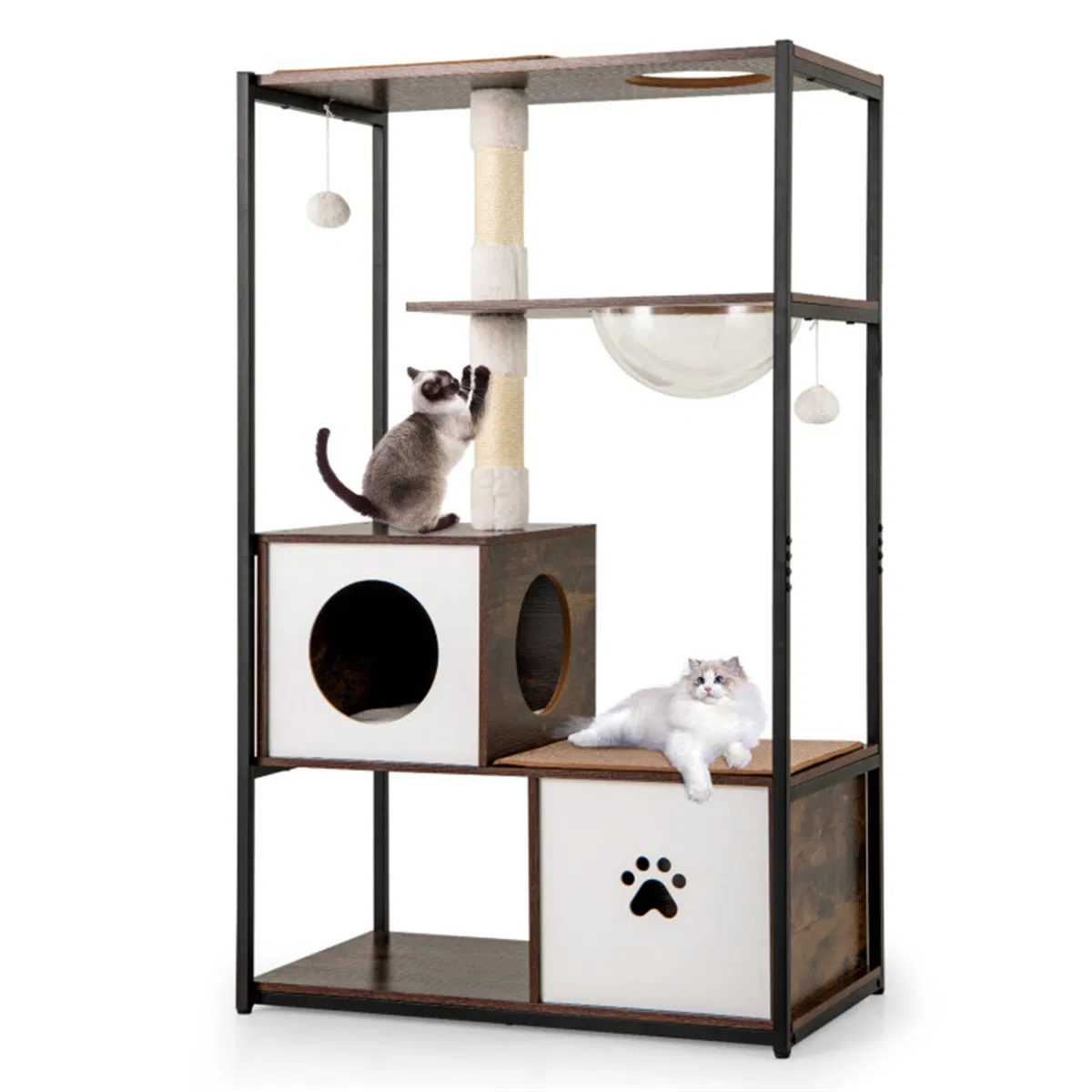 Stylish Wood-Metal Cat Tree - 33 lbs Per Layer Capacity, 2 Private Condos + 2 Relaxation Platforms, Complements Room Decor — image 1