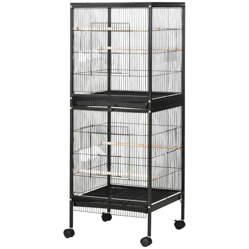 2 In 1 Bird Cage Aviary Parakeet House For Finches, Budgies With Wheels, Black — imagen 10