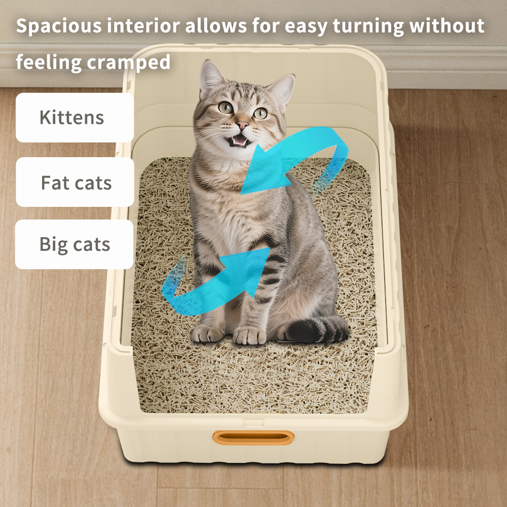 Caja de Arena para Gatos con Acceso Doble y Cierre Total, Diseño Anti-Rastro en Entrada Superior, Espacio Ampliado para Orinar con Cuchara de Limpieza — imagen 14