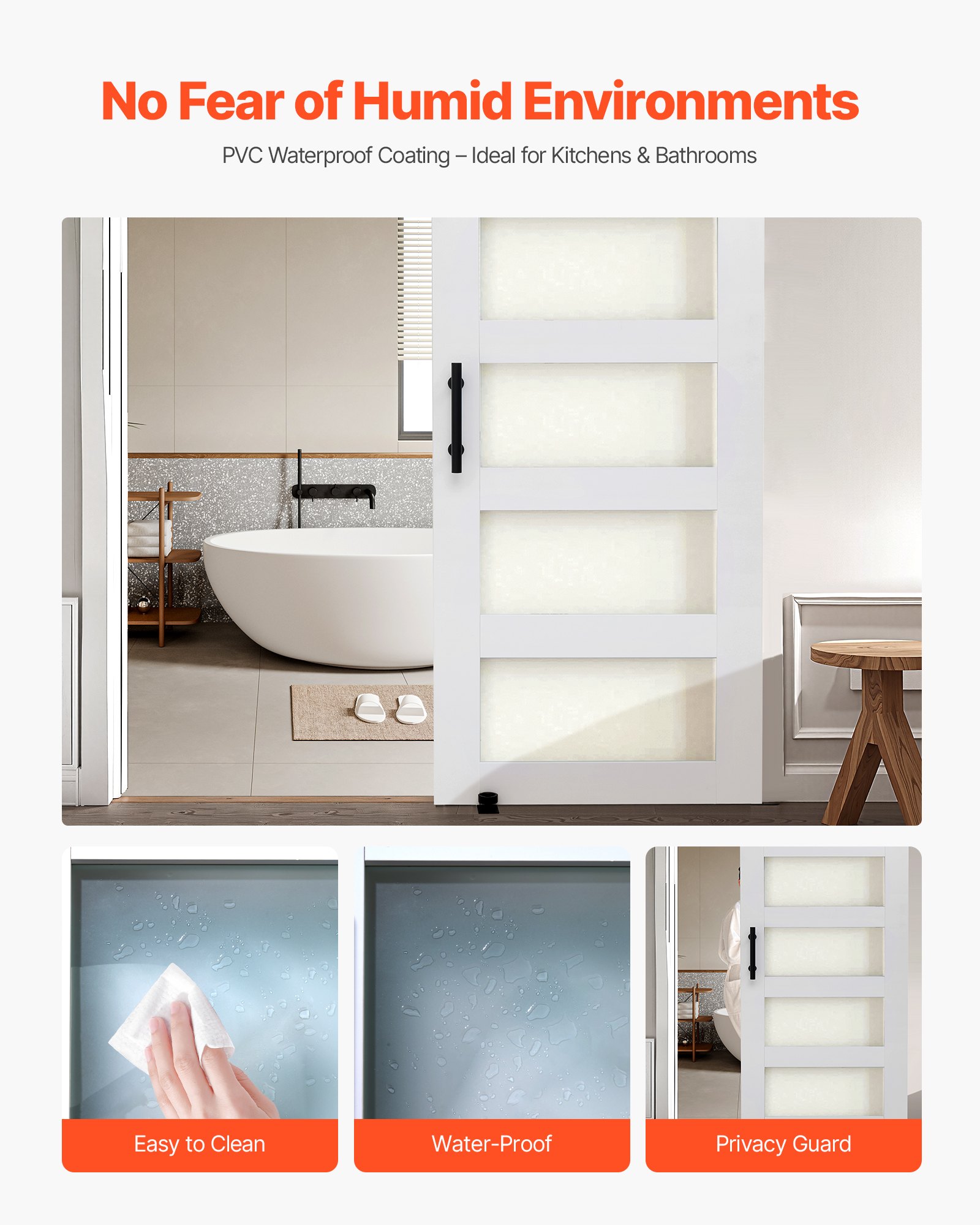 Puerta de Cabina Deslizante 36 x 84 Pulgadas, Panel de MDF de Alta Resistencia y Vidrio, Conjunto con Herramientas para Instalación Fácil, Superficie PVC Impermeable, Ideal para Salas de Vivienda — imagen 3