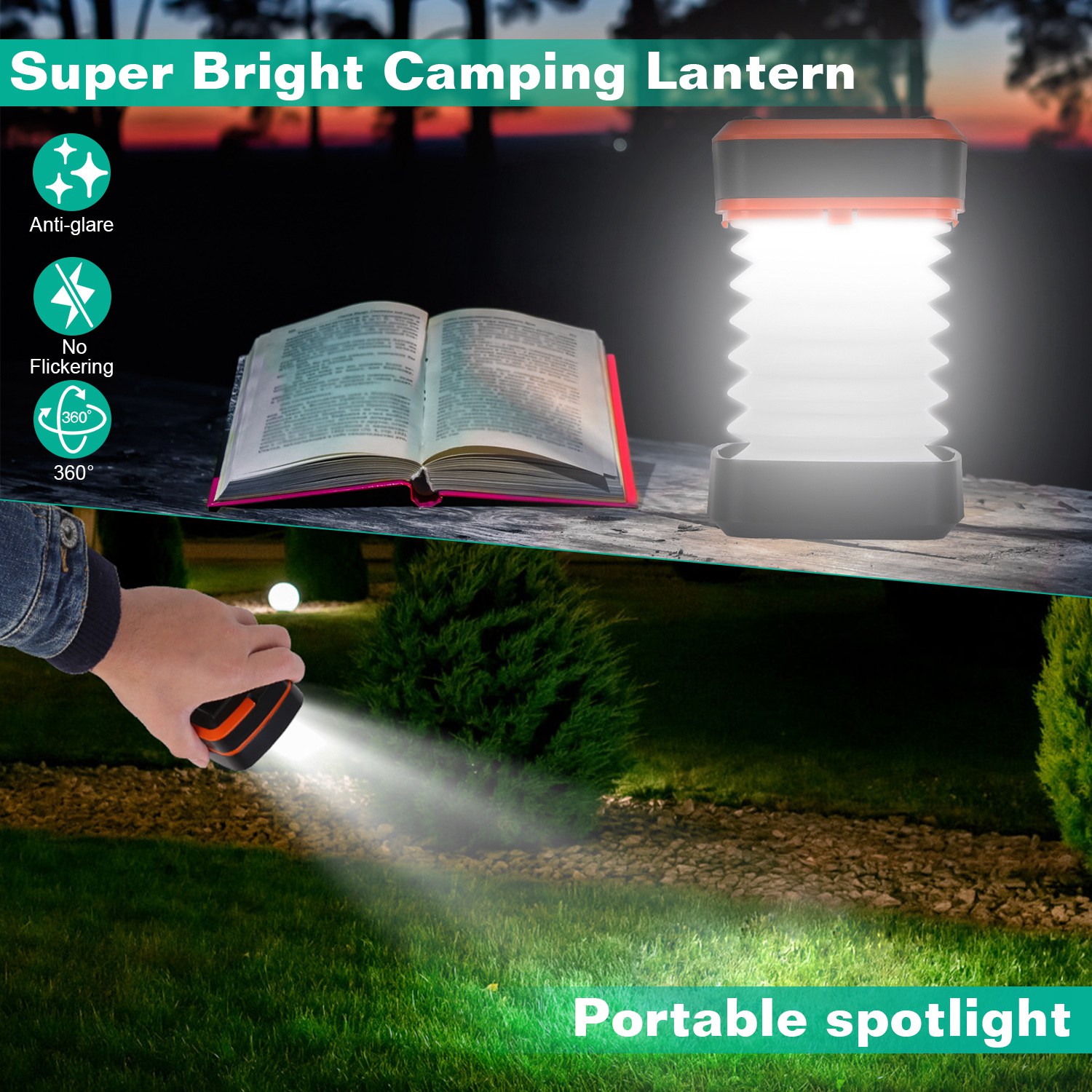 Solar Camping Lantern LED Collapsible Tent Lamp USB Rechargeable Portable Emergency Camping Light For Hiking Fishing Outdoor — image 9