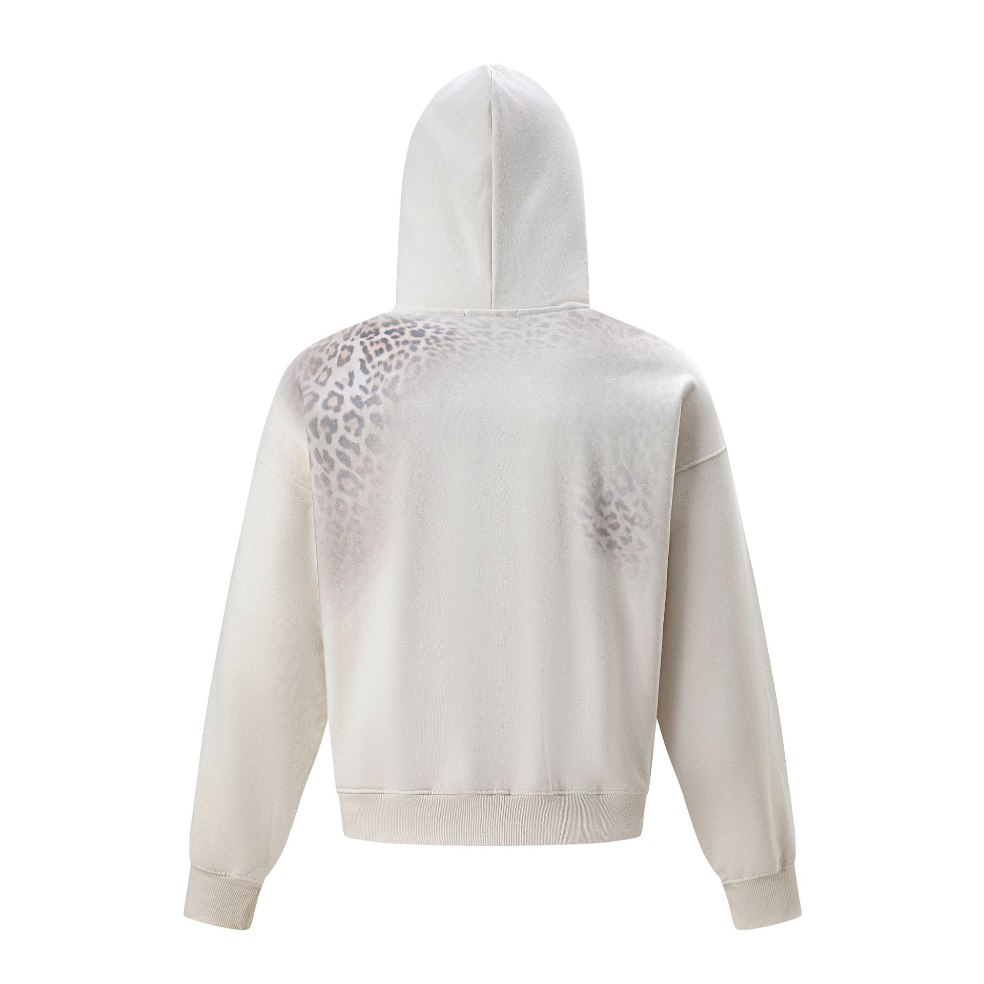 Leopard Print Hooded Pullover Sweatshirt, Gradient Washed Cropped Loose Drop Shoulder Top for Unisex — image 4