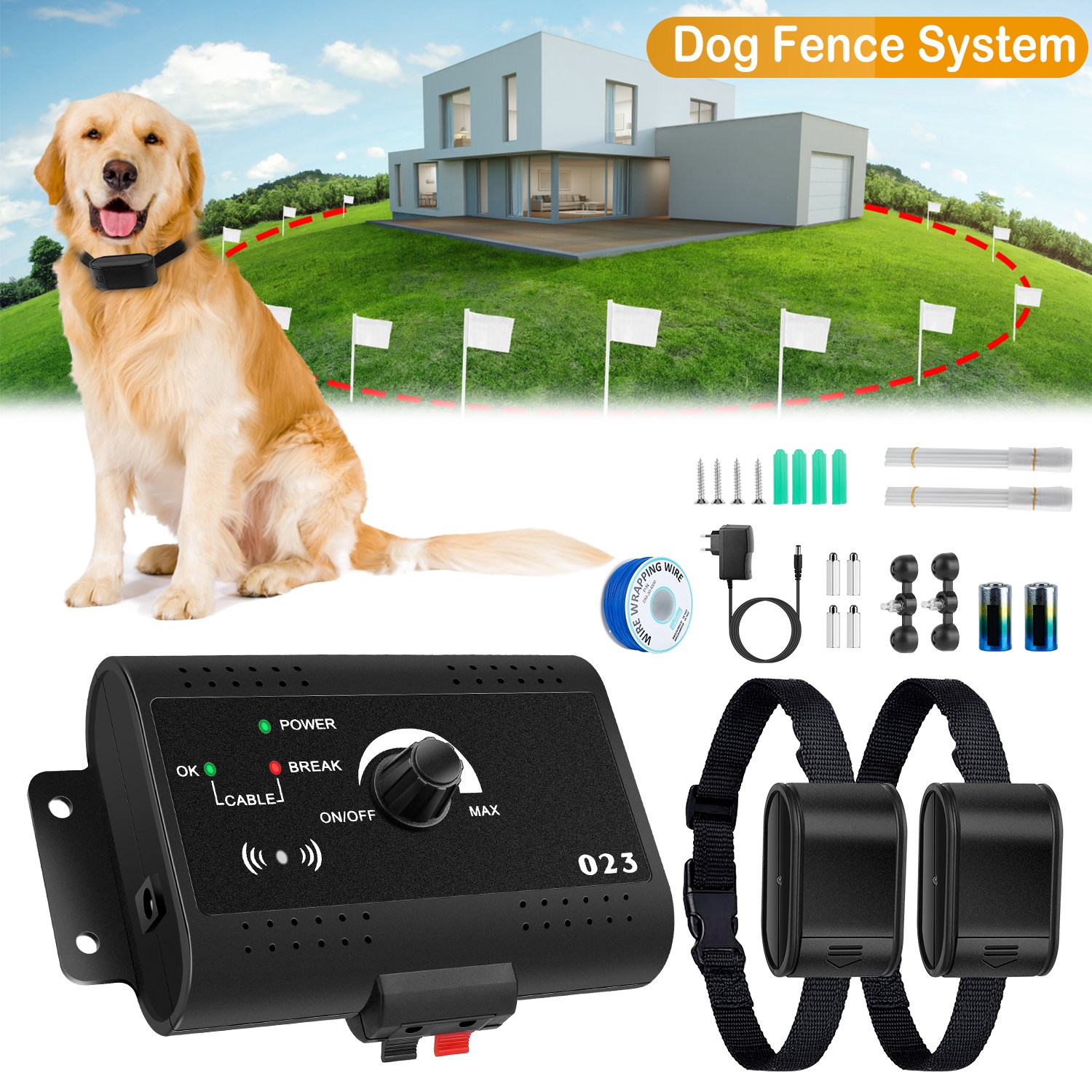 1 Juego de Sistema de Cerca Eléctrica para Perros Contención Perimetral con Sonido y Descarga, Collar Receptor Resistente al Agua para Perros Pequeños, Medianos y Grandes — imagen 1