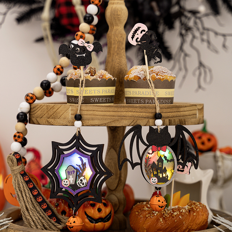 Lámpara de Pumkin de Madera para Colgar, Decoración de Ambiente de Halloween, Pendiente de Araña y Fantasma — imagen 4