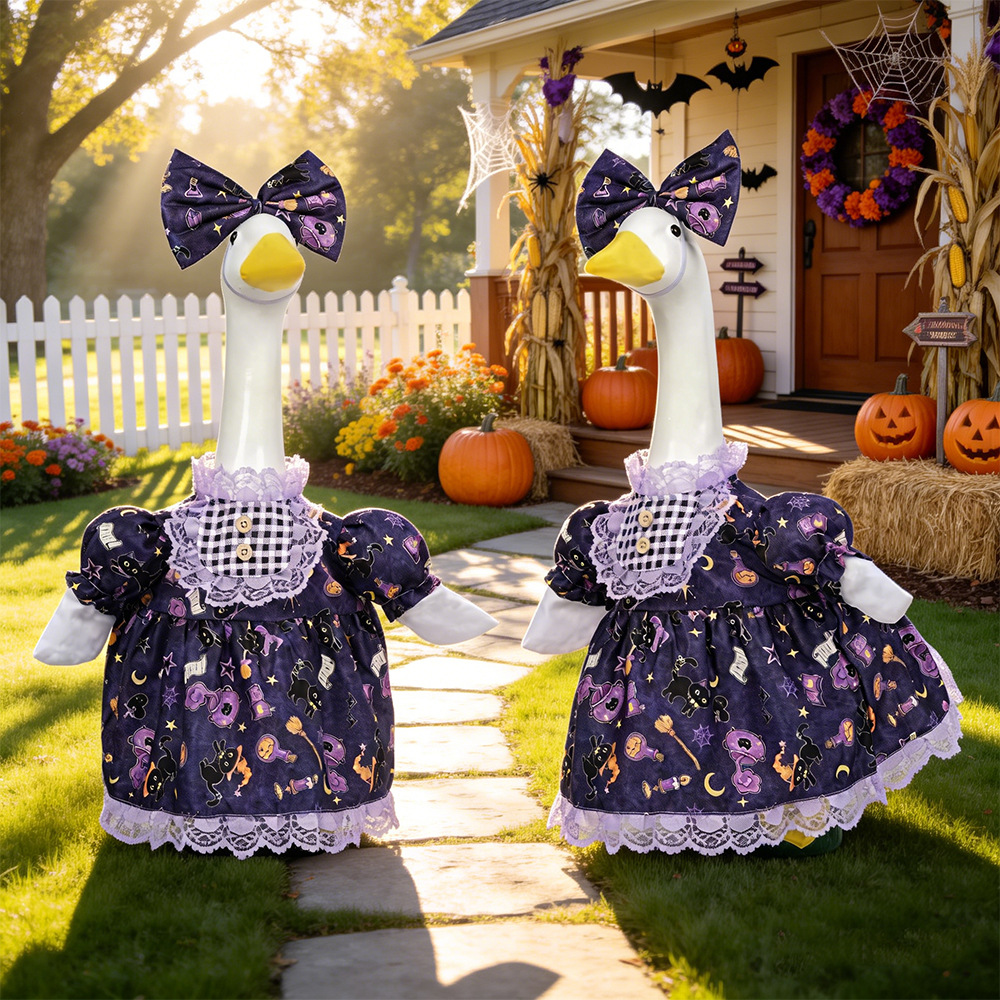 Halloween Porch Goose Costume 23 Inches Purple Black Cat Lace Skirt — image 2