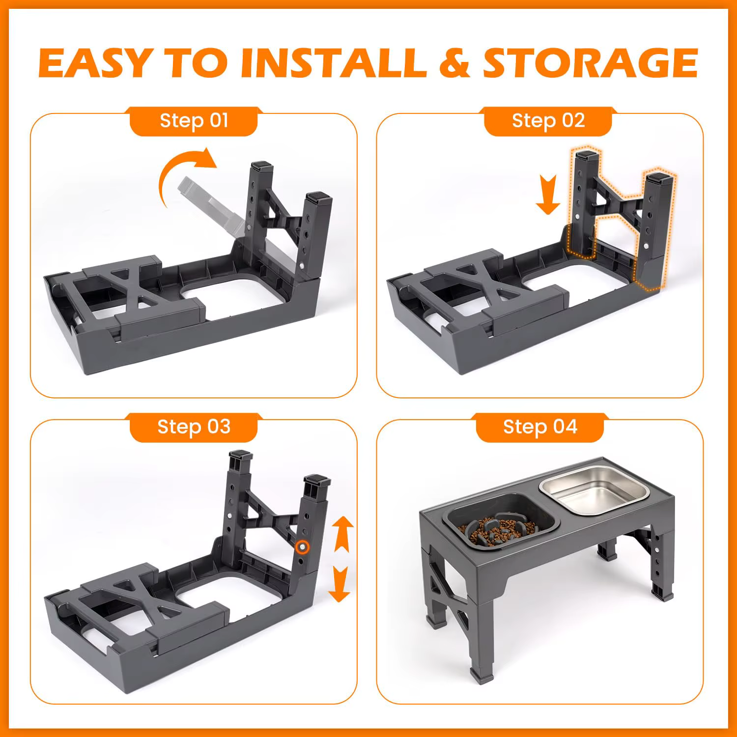 Comederos Elevados para Perros 2 en 1 Comedero Lento, Comederos de Comida y Agua para Mascotas de Acero Inoxidable/Plástico Antideslizantes con Base Plegable — imagen 2