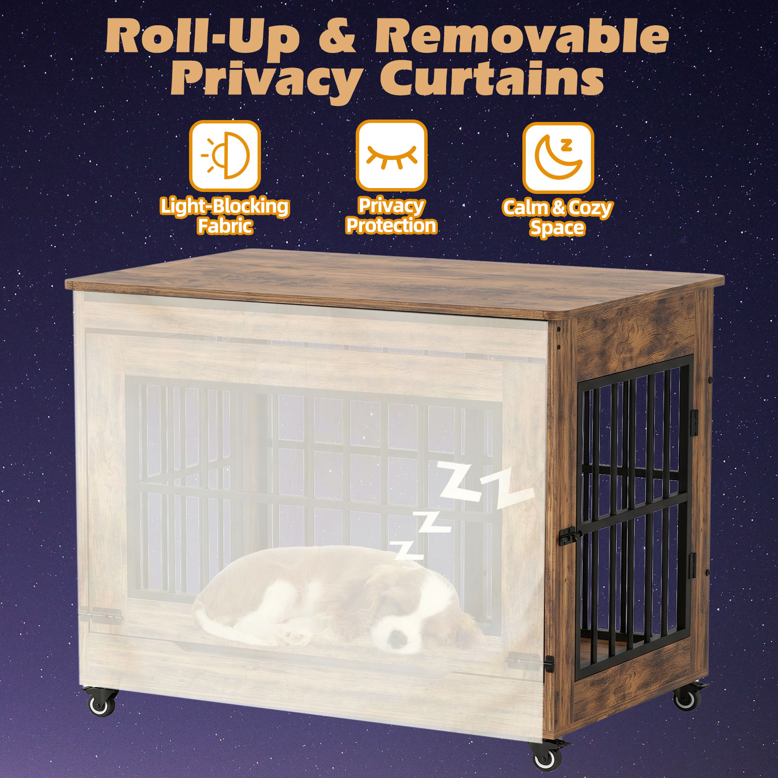 Large Dog Crate Furniture, Double Door Wooden Indoor Dog Kennel Furniture, Decorative Pet Cage End Table With Wheels For Extra Large Breed Dogs, Size 2XL, Greige — image 26