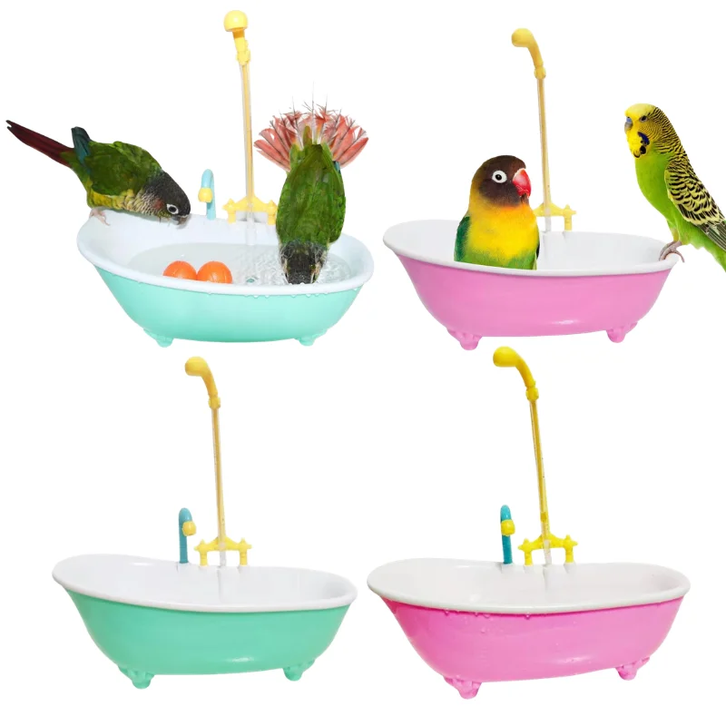 Pet Parrot Bathtub Parrot Automatic IntelligentBath Blue Pink Cute Plastic Cage Accessories Household Accessory Bird Supplies — image 1