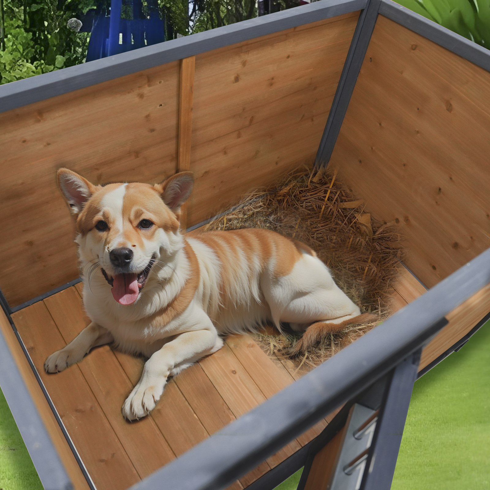 Casa de perro grande en madera sólida, techo impermeable PVC, puertas de madera respirables — imagen 11