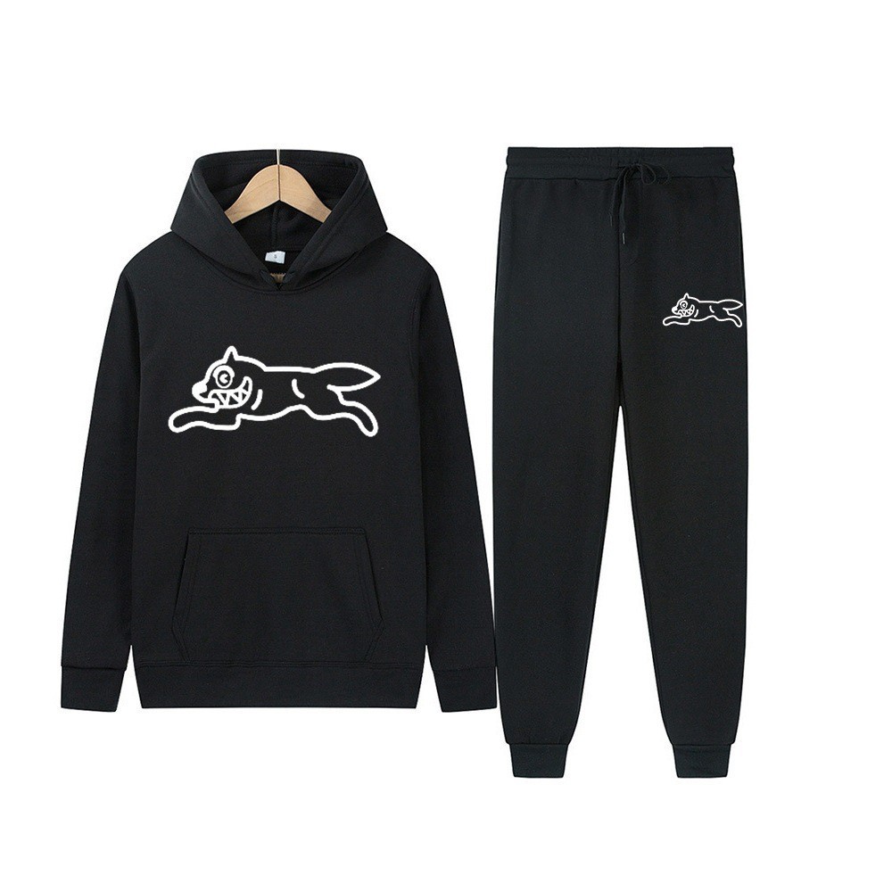 Dog Print Tracksuit Men's Set Fleece Two-Piece Loose Hooded Sweatshirt Pants Set — image 2