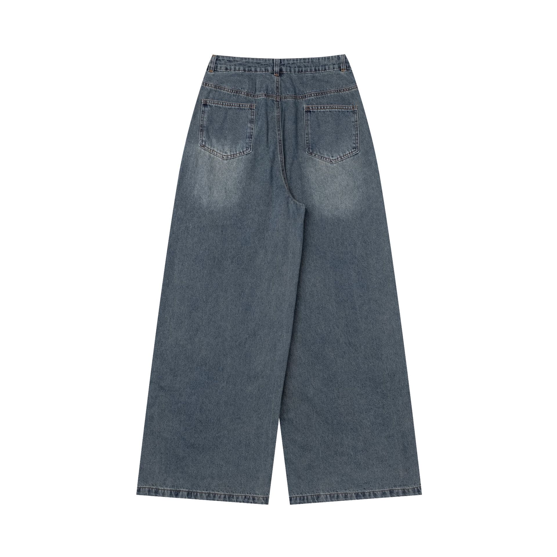 Wide Leg High Waist Denim Jeans with Cartoon Cat Embroidery — image 4