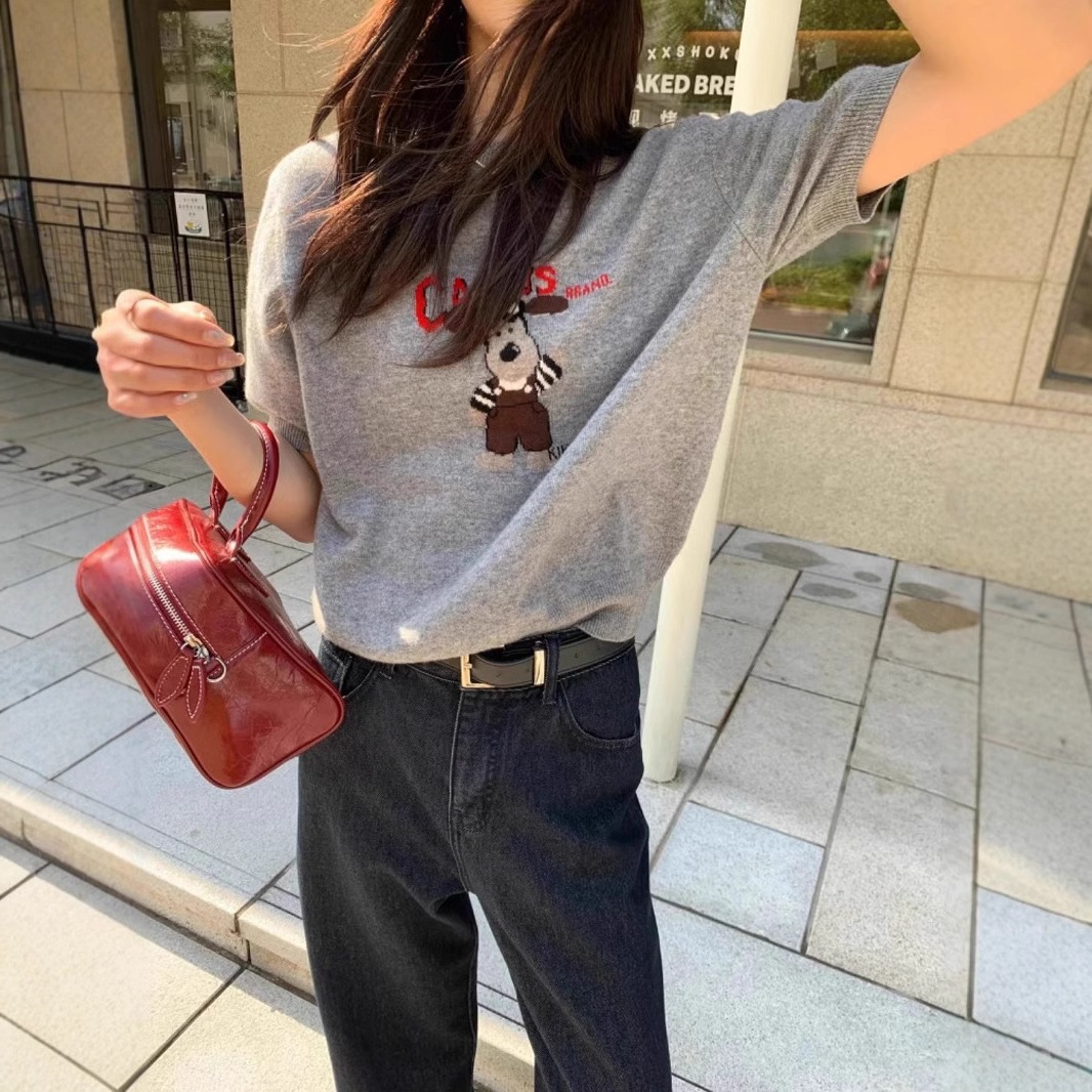 Cartoon Dog Short Sleeve Knitted Shirt for Women — image 3