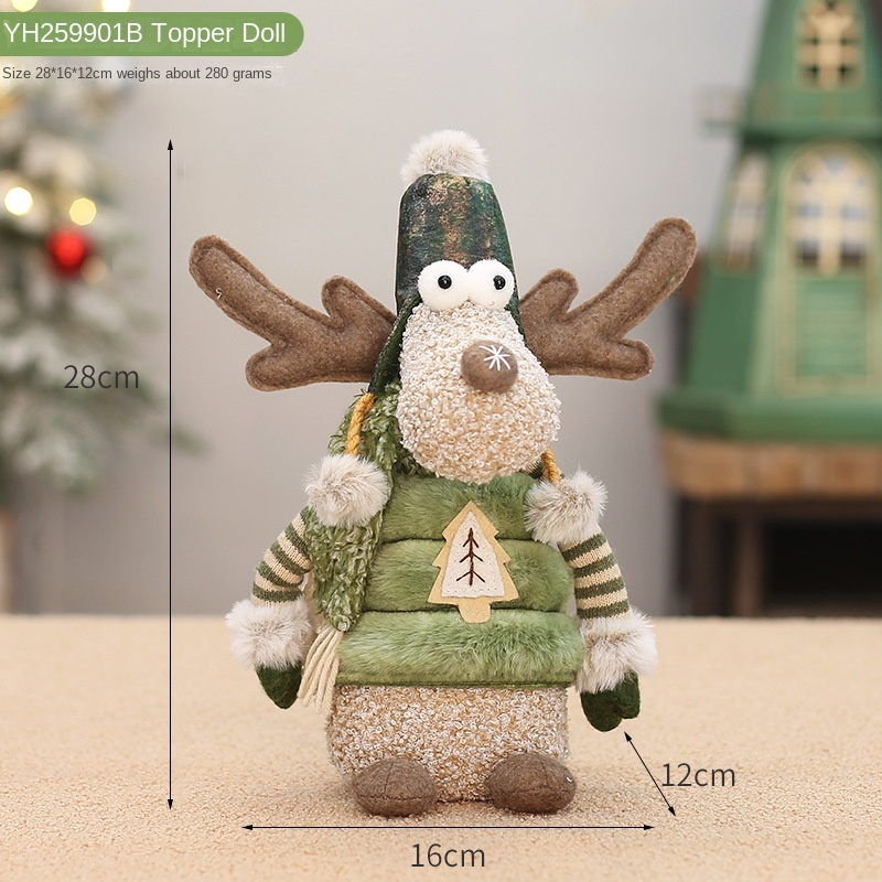 Christmas Decoration Green Fabric Pointed Hat Reindeer Figurine for Hotel Window Display and Scene Arrangement — image 7