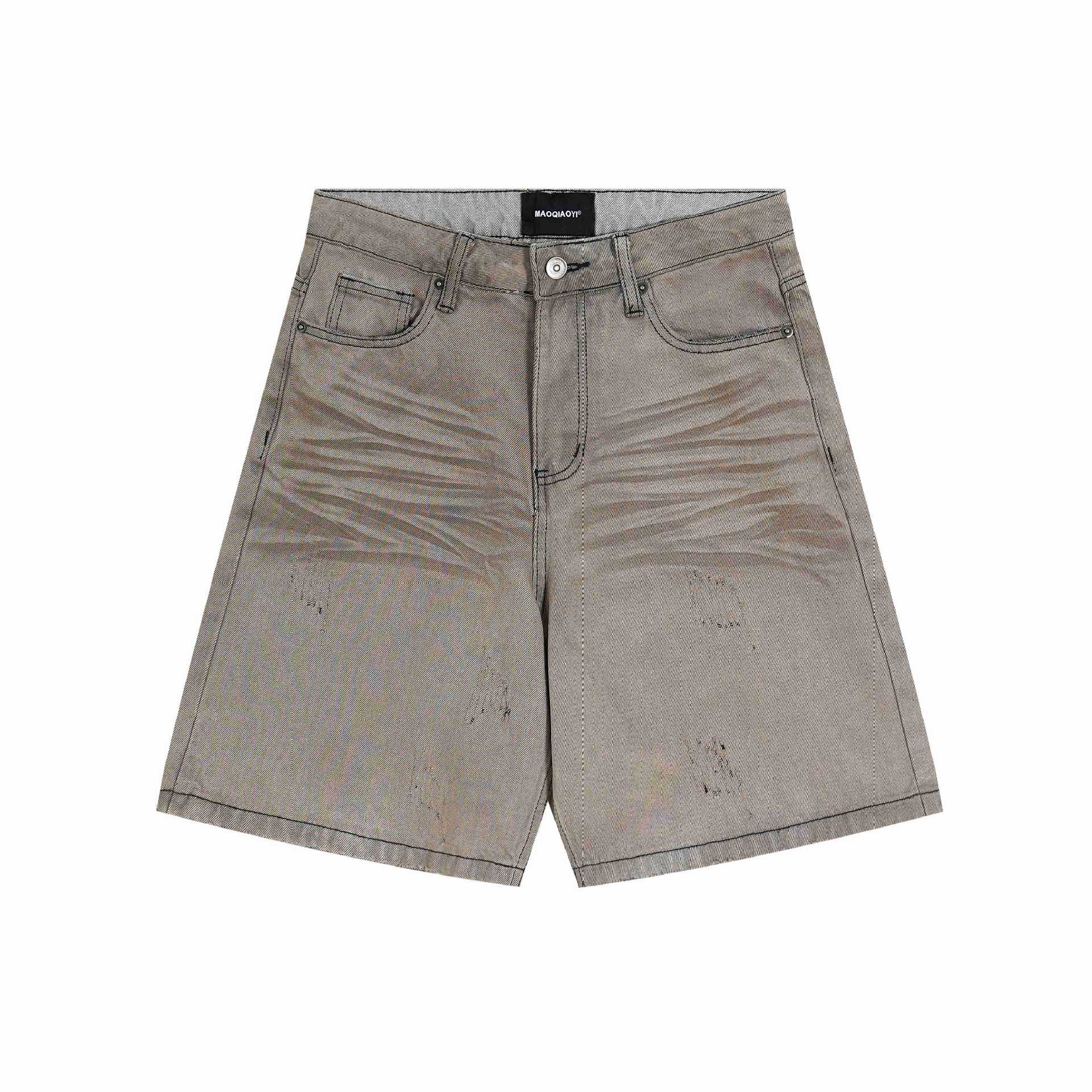 Loose Washed Distressed Cat-Scratch Denim Shorts — image 1