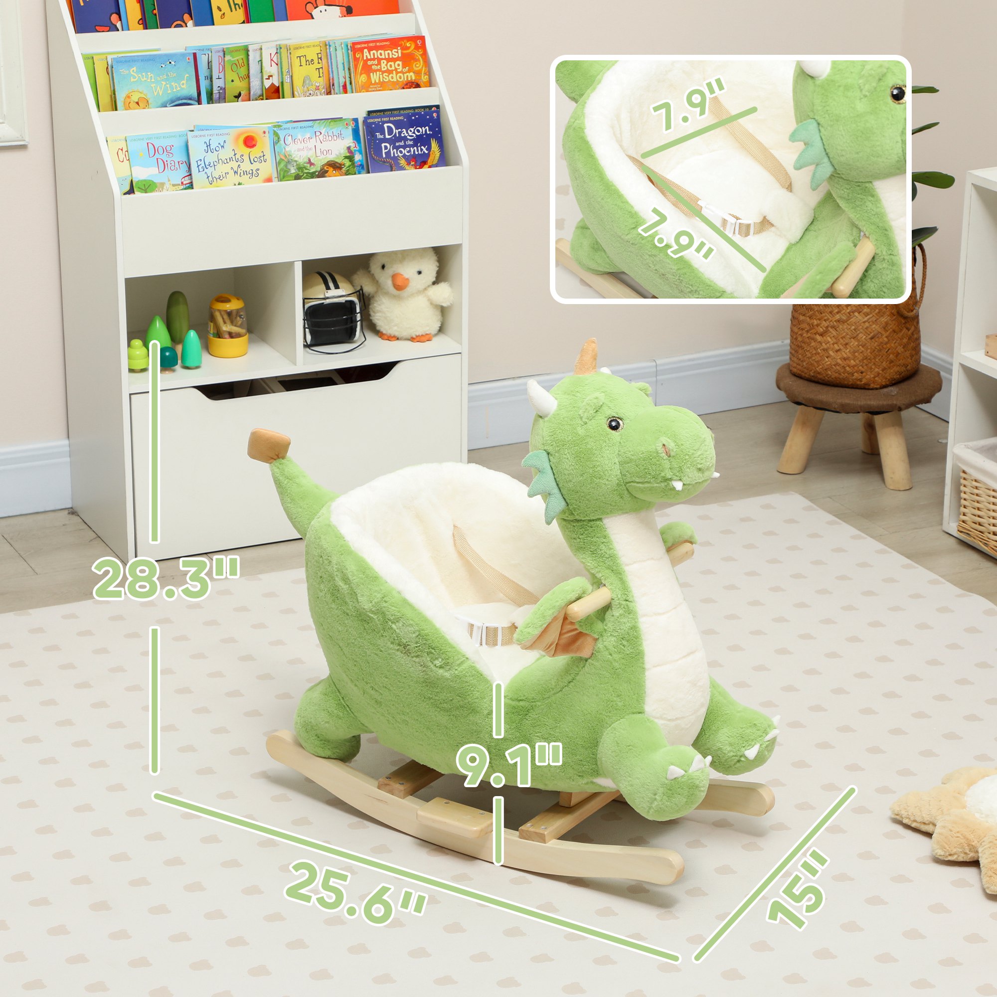 Baby Rocking Horse, Kids Ride On Dragon Toy with Realistic Dragon Roar and Safety Belt for Kids 18–36 Months, Green — image 8