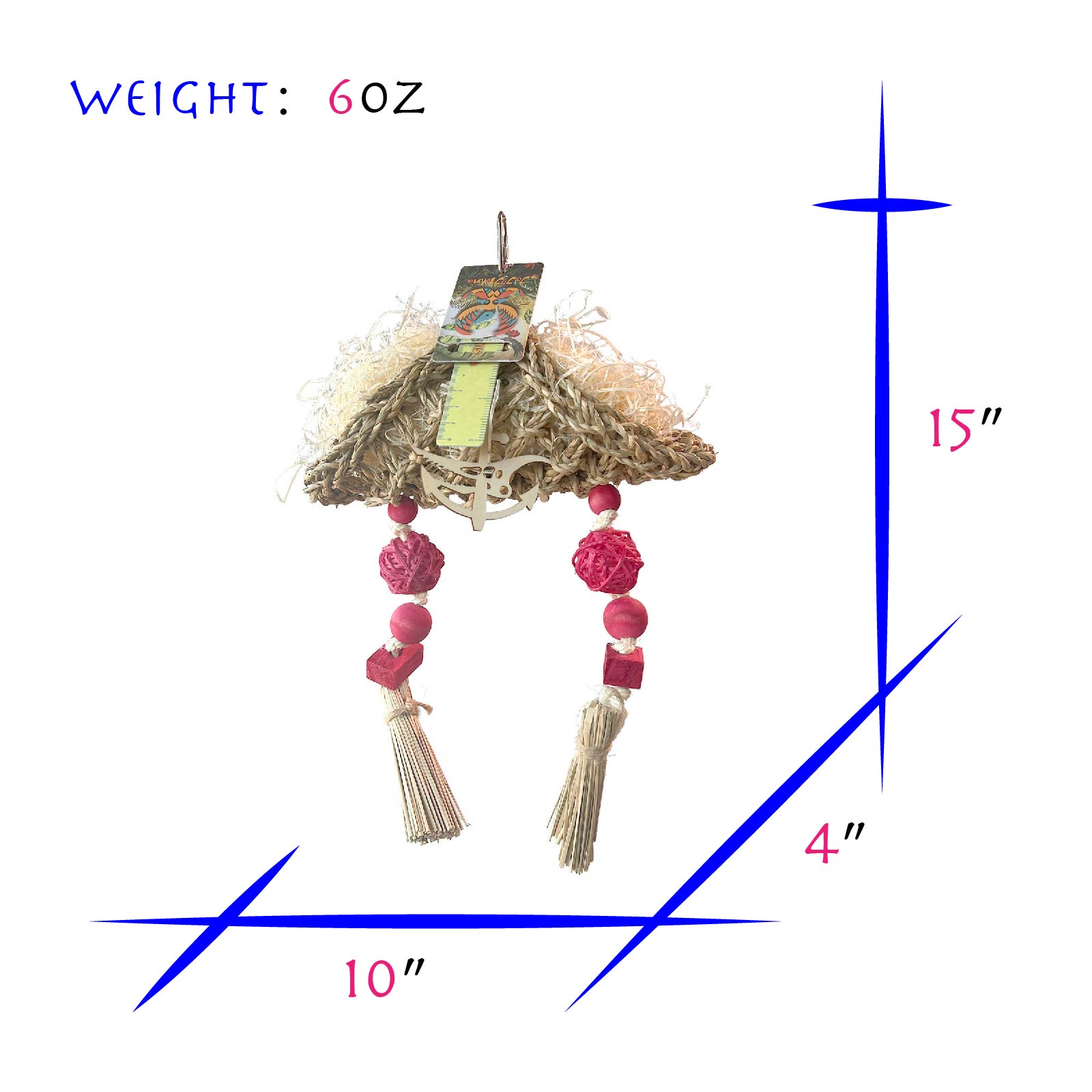 Parakeet Toys Adventure Series Pirate Hat Handmade Bird Toy Parrot Toy For Foraging — image 2