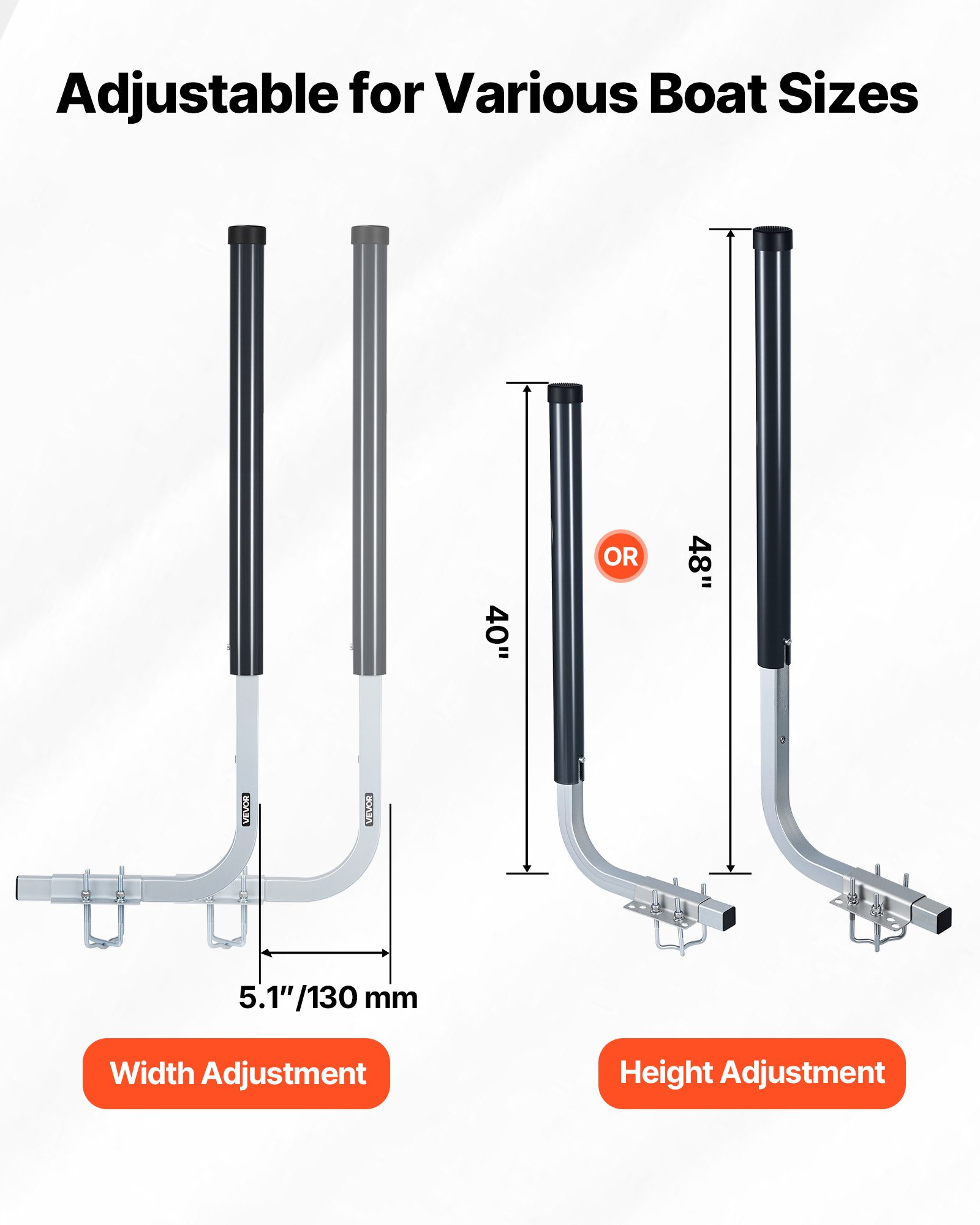 Guías de Remolque para Barcos: Póles de Guía de 40 Pulgadas/48 Pulgadas, 2 Piezas de Acero de Alta Dureza, Póles de Guía Ajustables con PVC para Lanchas de Esquí y Pequeñas Veleros — imagen 5