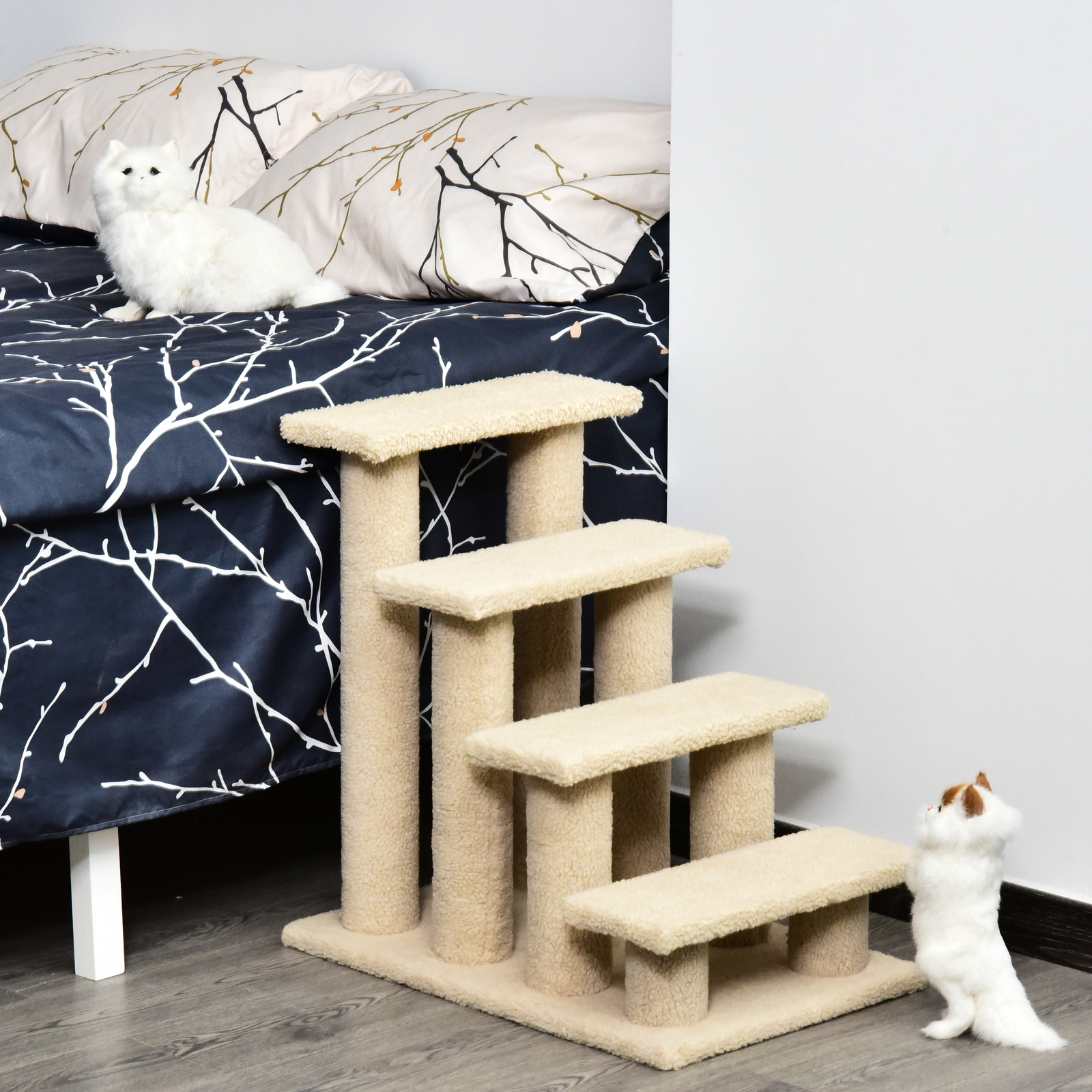Rascador para Gato Multinivel de 4 Escalones Alfombrado de 25", Escalera para Mascotas, Blanco Crema — imagen 5