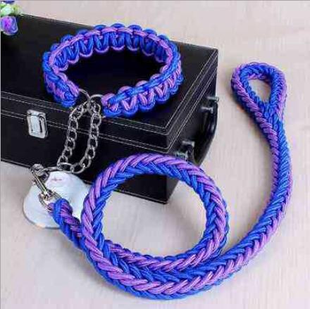 Double Strand Rope Large Dog Leashes Metal P Chain Buckle Contrast Colorful Pet Traction Rope Collar Set Firm 1.2m Length — image 6