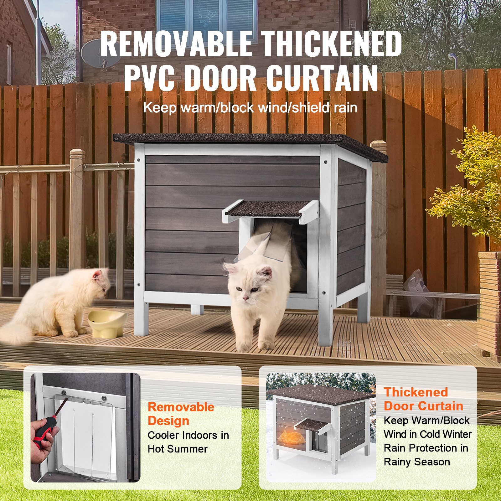 Outdoor Cat House Wooden Feral Cat Shelter With Roof & PVC Door Flaps — image 3