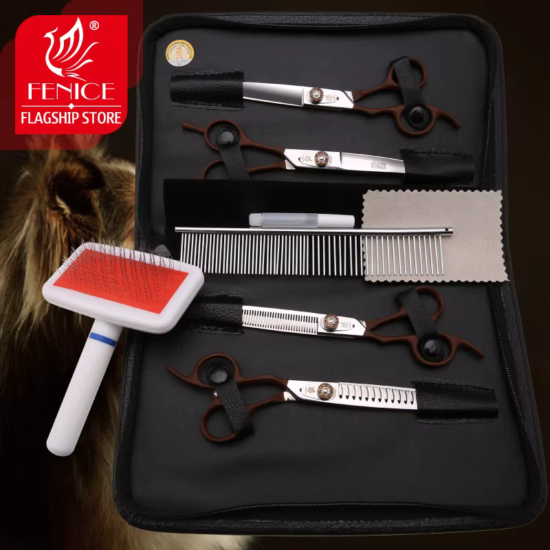 Fenice Professional Pet Grooming Scissors for Left handed Groomer/Beauticians Curved Shear Thinning Scissors Set — image 4