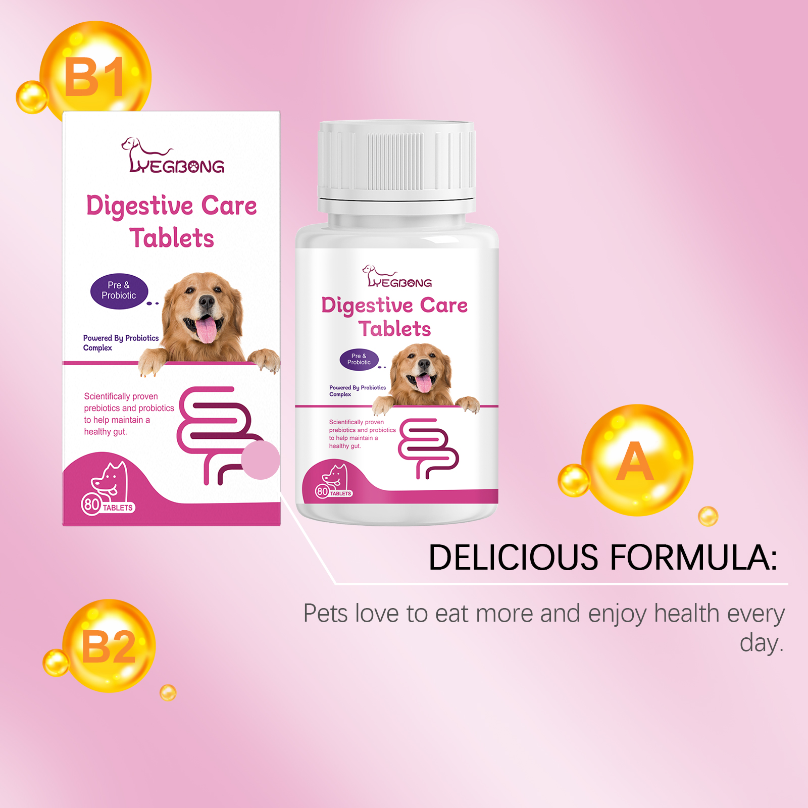 Dog Pre & Probiotic Digestive Care Tablets, Gut Health Supplement For Dogs, Supports Digestion, Immunity, Skin & Vision Health, 80 Chewable Tablets — image 9