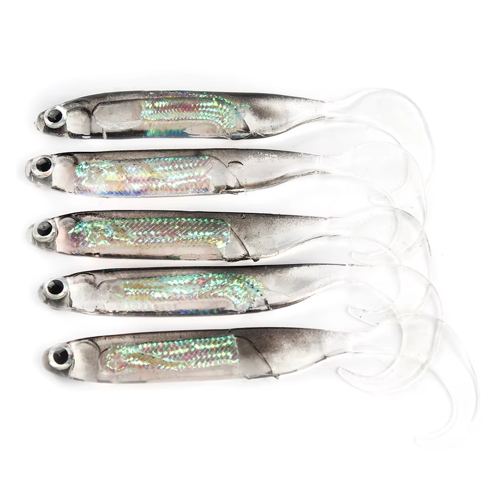 5Pcs/lote Carnada Suave de Pesca 7CM 7.5CM 1.7G 2.3G 2.7G Cola en T, Señuelos de Pesca Color Arcoíris con Lentejuelas, Cebo Giratorio Tipo Spinner — imagen 3