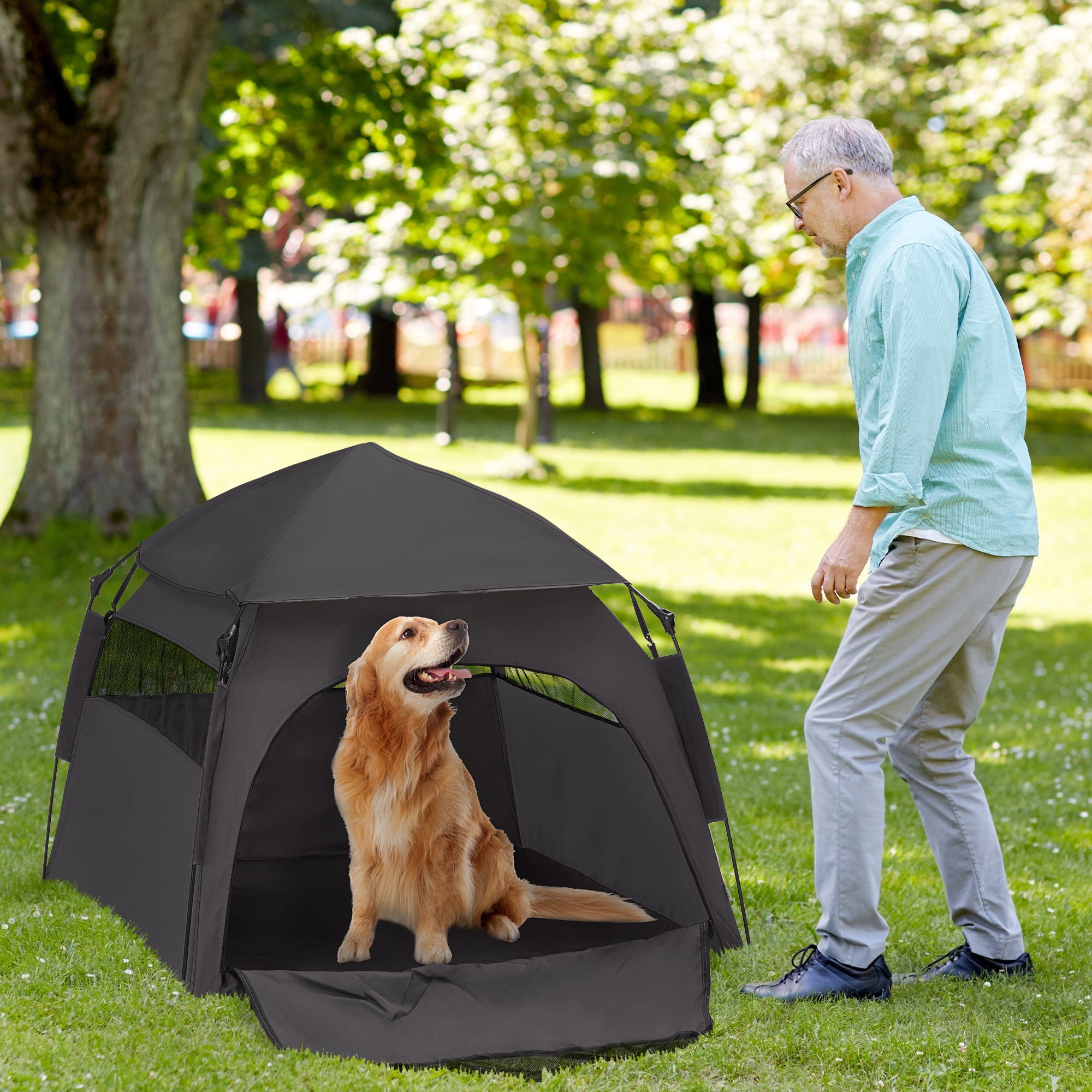 Pop Up Dog Tent For Extra Large And Large Dogs With Carry Bag, For Beach, Backyard, Home, Dark Gray — imagen 1