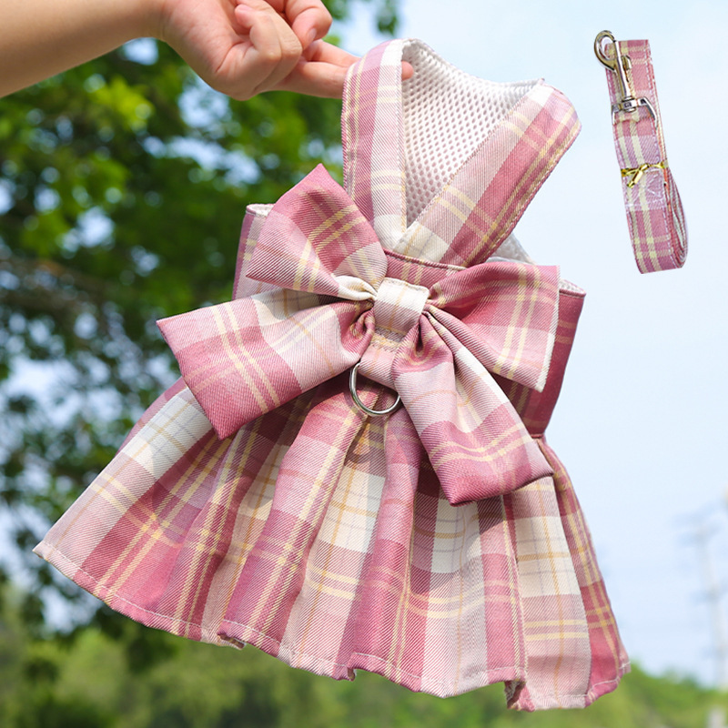 Ropa de Trazo para Perros con Estampado de Plaid, Cinturón de Pecho con Correa y Faldita para Salir — imagen 11