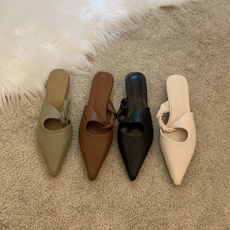 New Spring Women's Slippers Pointed Toe Sandals Slippers Flat Casual All-match Sexy Solid Color Women's Mules Slides — image 1