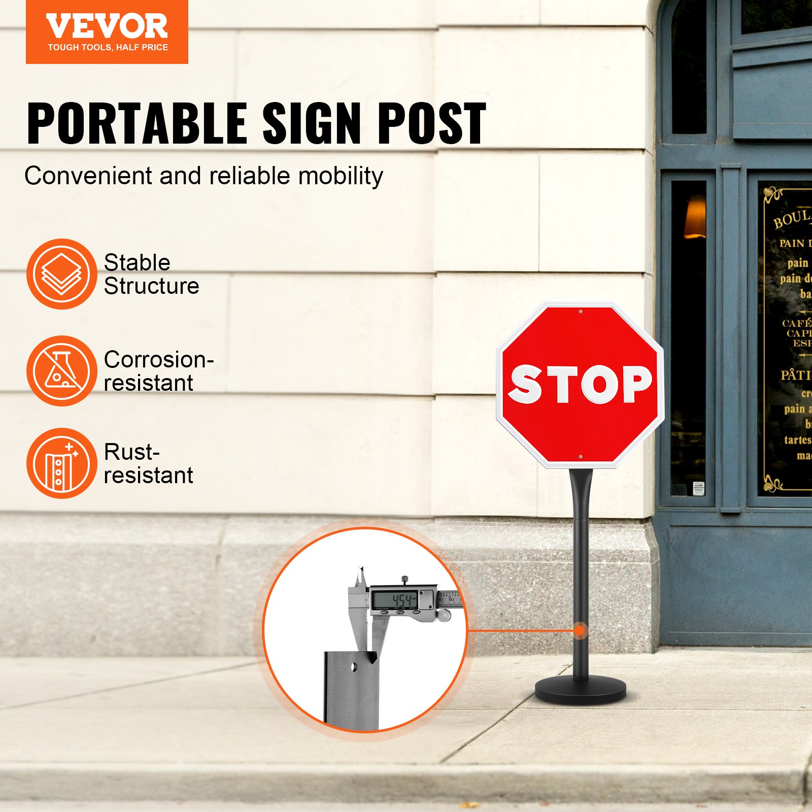 Cast Iron Sign Post, 4 Ft Portable Heavy Duty Steel Post Sign Holder With Hard Plastic Base & Wheels, U-Channel Sign Stand For Garden, Courtyard, Farm Or Traffic Intersection, Black — image 3