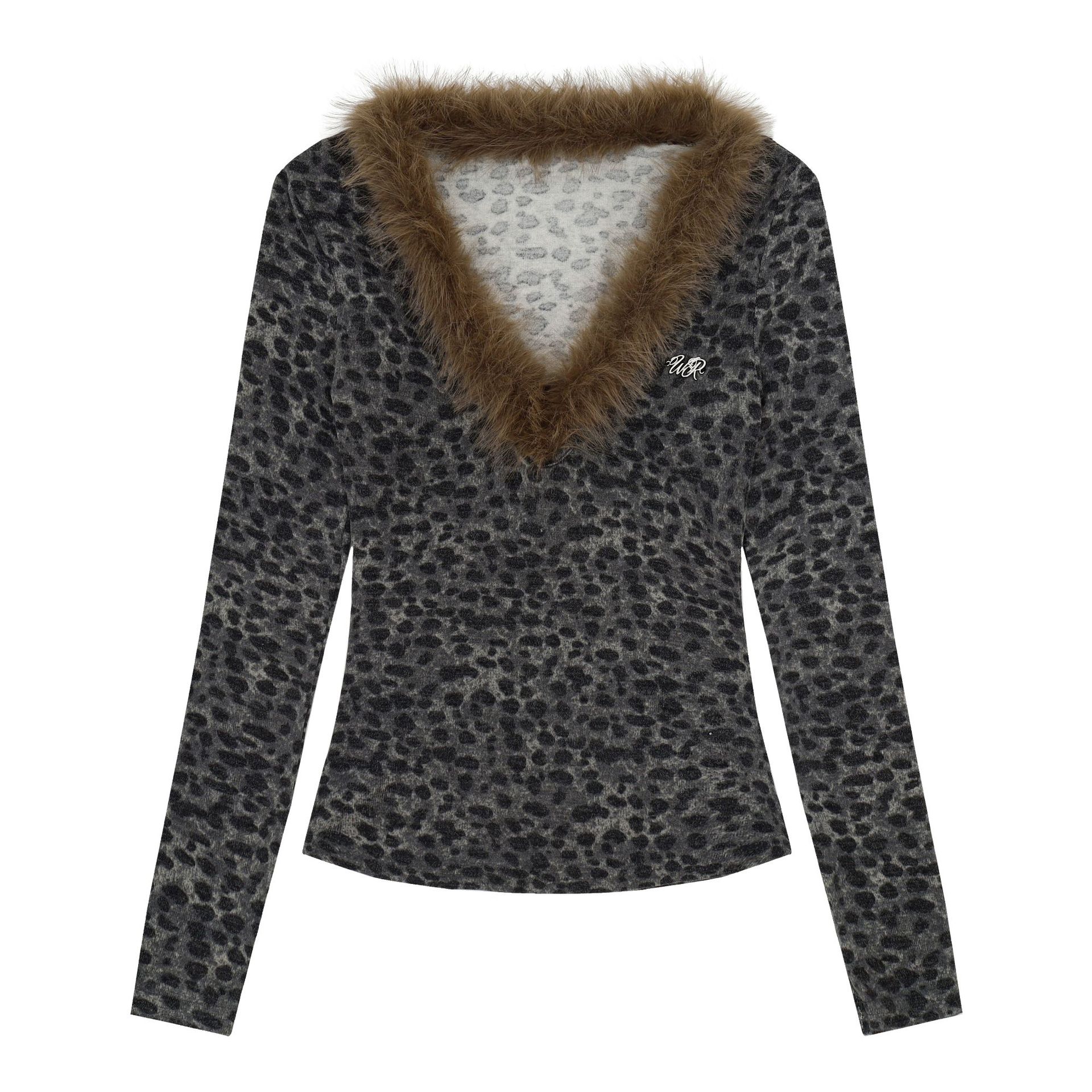 Leopard Print Long Sleeve V Neck T-Shirt For Women — image 2