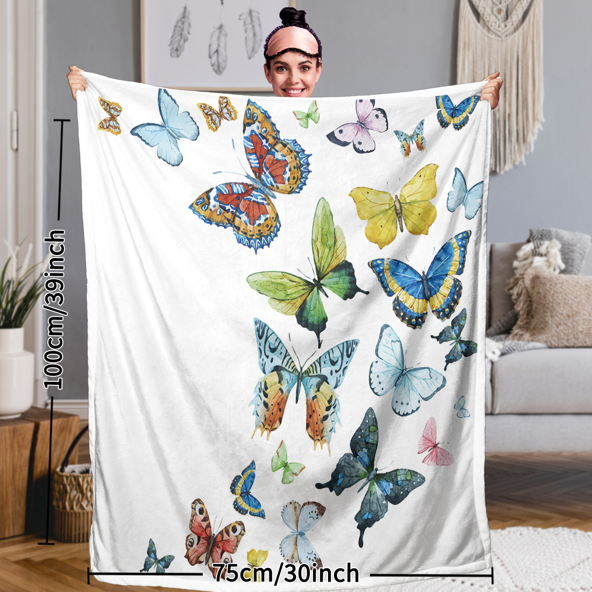 Colorful Butterfly Fluttering Printed Sherpa Fleece Blanket Soft Warm Air Conditioning Blanket For Adults Toddler Bedroom Decor Gifts 50x60 Inches 60x80 Inches — image 7