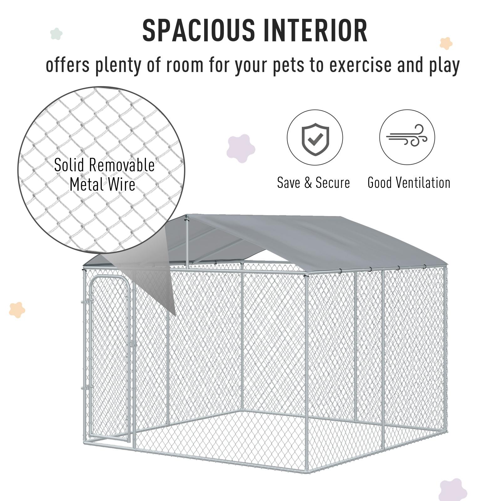 Cubo de Perro para Exterior con Malla y Techo Galvanizado de Acero para Jardín 9,8 x 9,8 x 7,7 — imagen 2