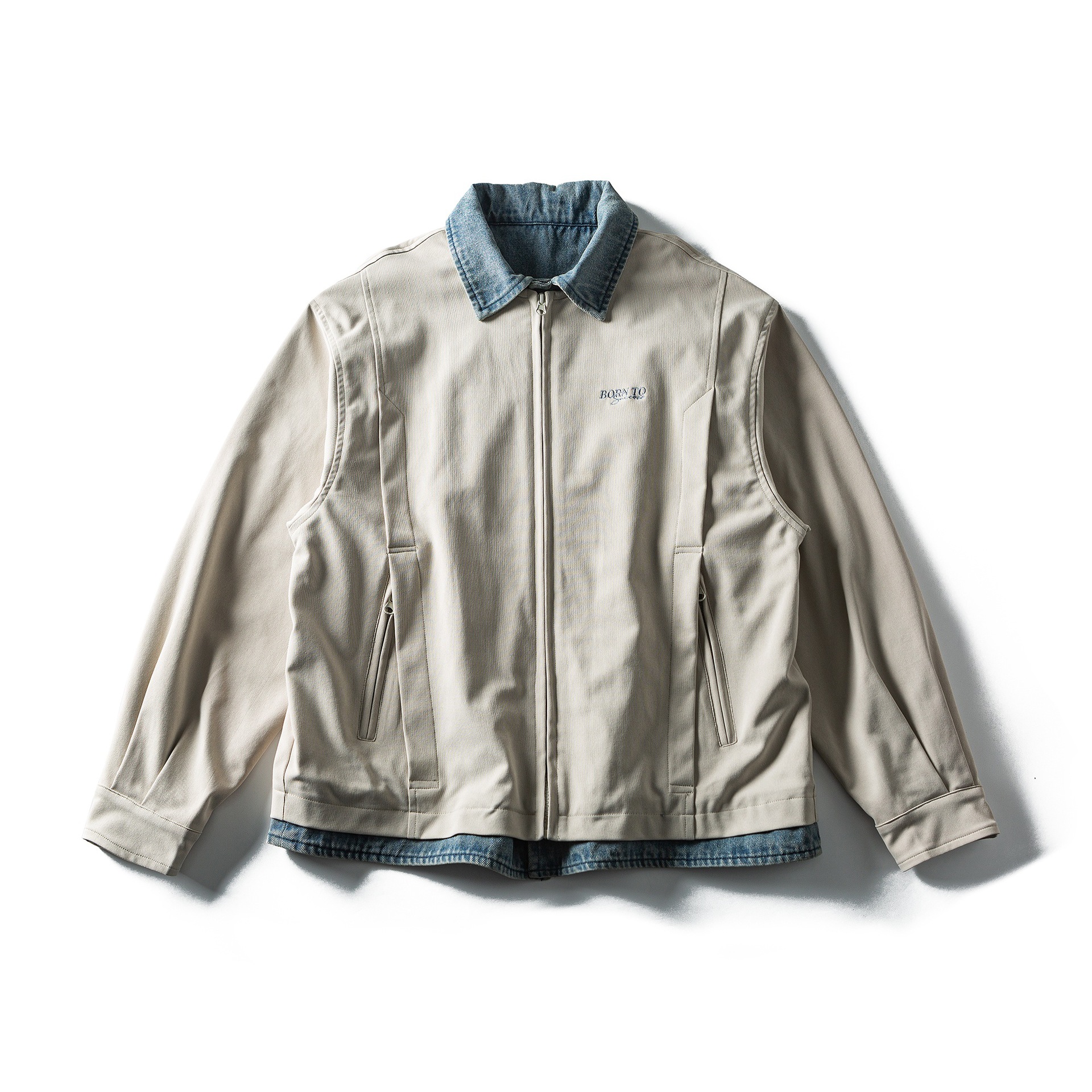 Color-Blocked Denim Fake Two-Piece Loose Versatile Barn-Style Jacket — image 1