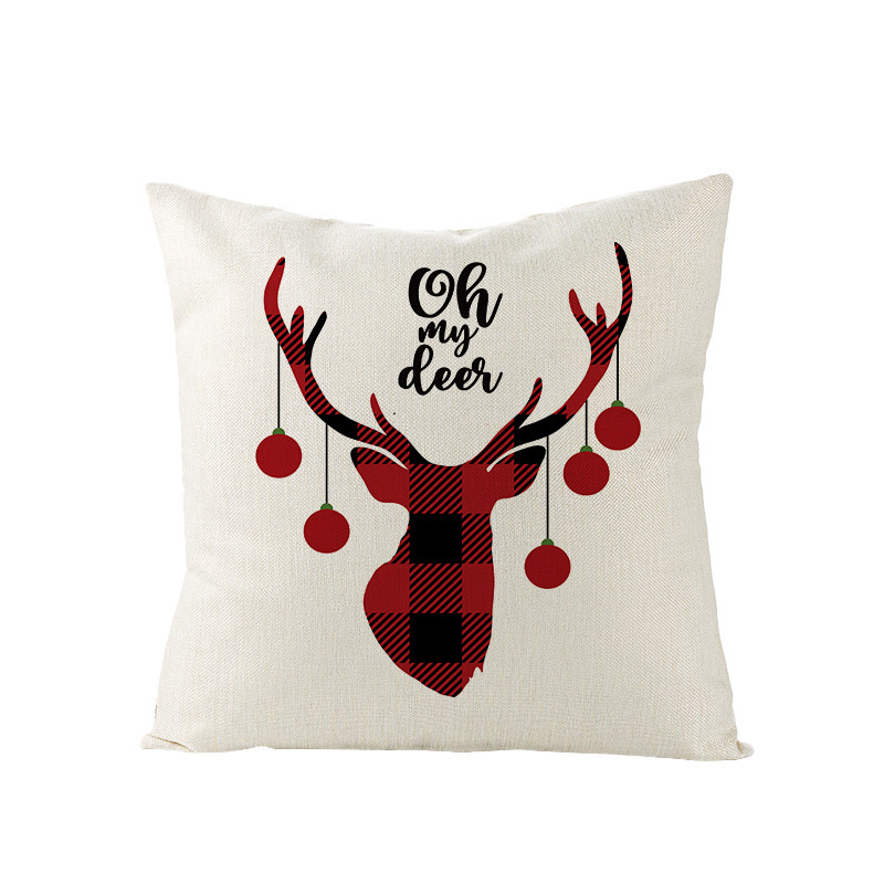 Christmas Pillow with Red Letter Elk Printed Cushion Cover and Linen Pillow Cover — image 2