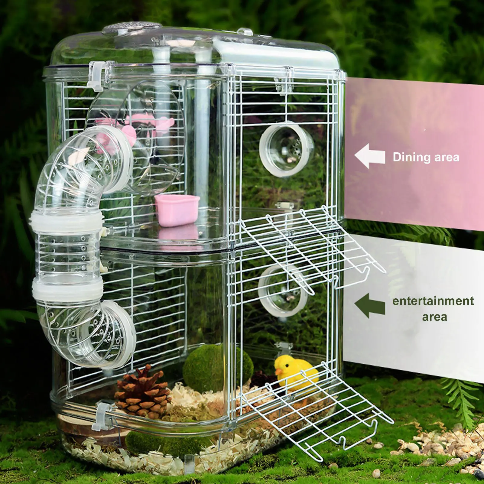 Hamster Cage Double Layer Iron Wire Fun Interactive Mice Small Animal Castle House with Water Bottle and Running Wheels — image 1