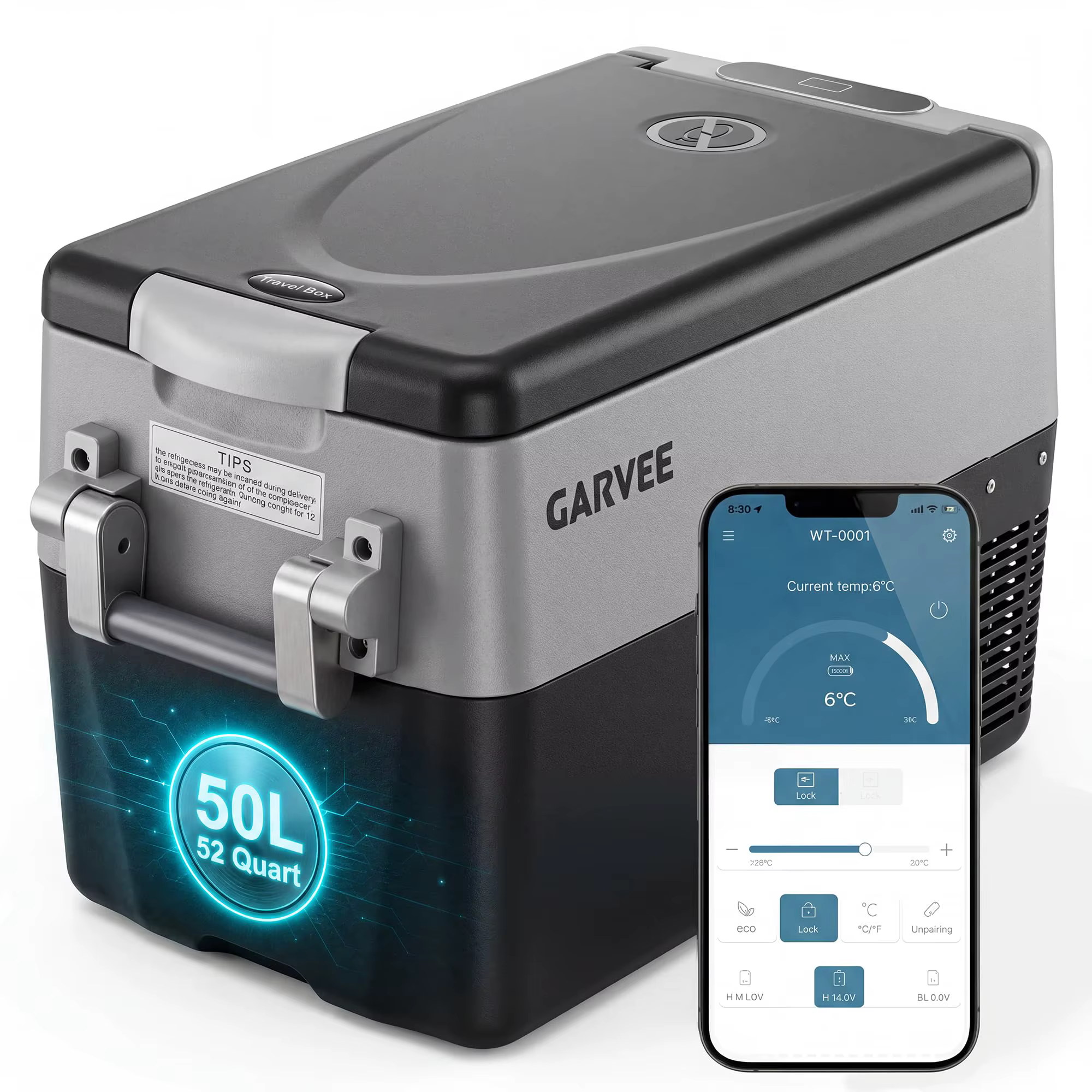 Portable Car Refrigerator 53QT Dual Zone 12V Fridge Freezer With App Control 12/24V DC And 110-240V AC Portable Cooler For Camping Fishing Travel And Home Use — image 6